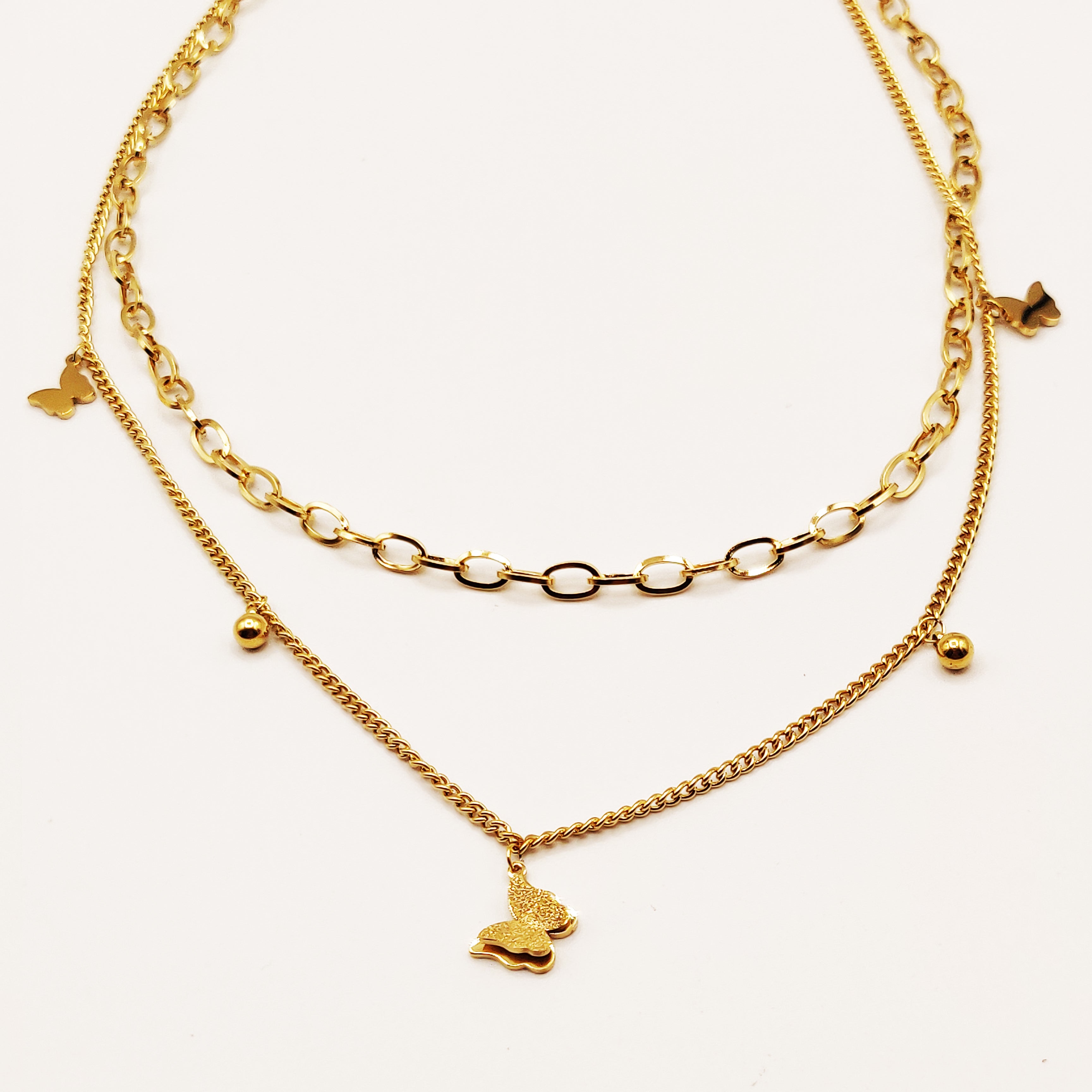 Collier Papillons Chaîne Double