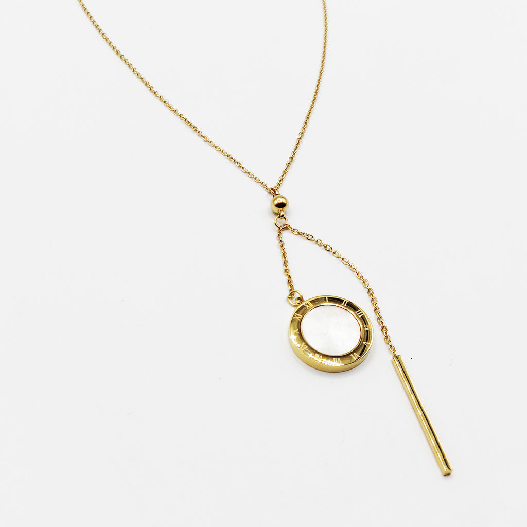Collier Pendentif Romain Face Noire et Blanc Nacré et Barre