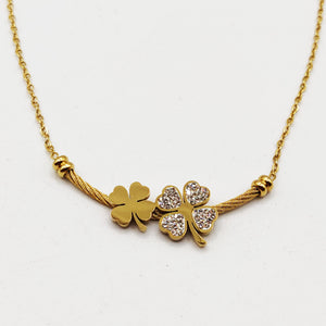Collier Pendentif Torsade Double Trèfles Cristaux Luxe