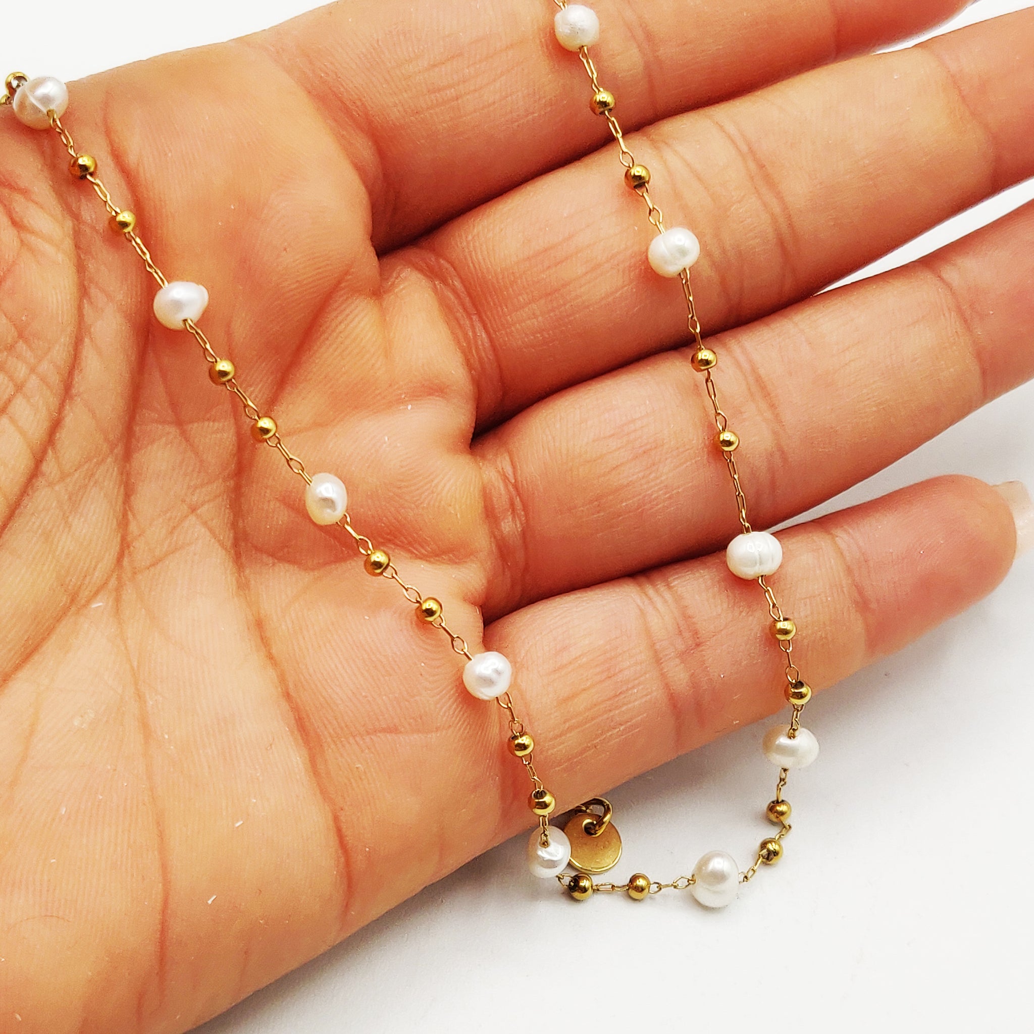 Collier Perles Blanches et Dorées