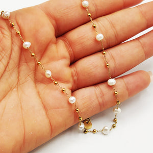 Collier Perles Blanches et Dorées