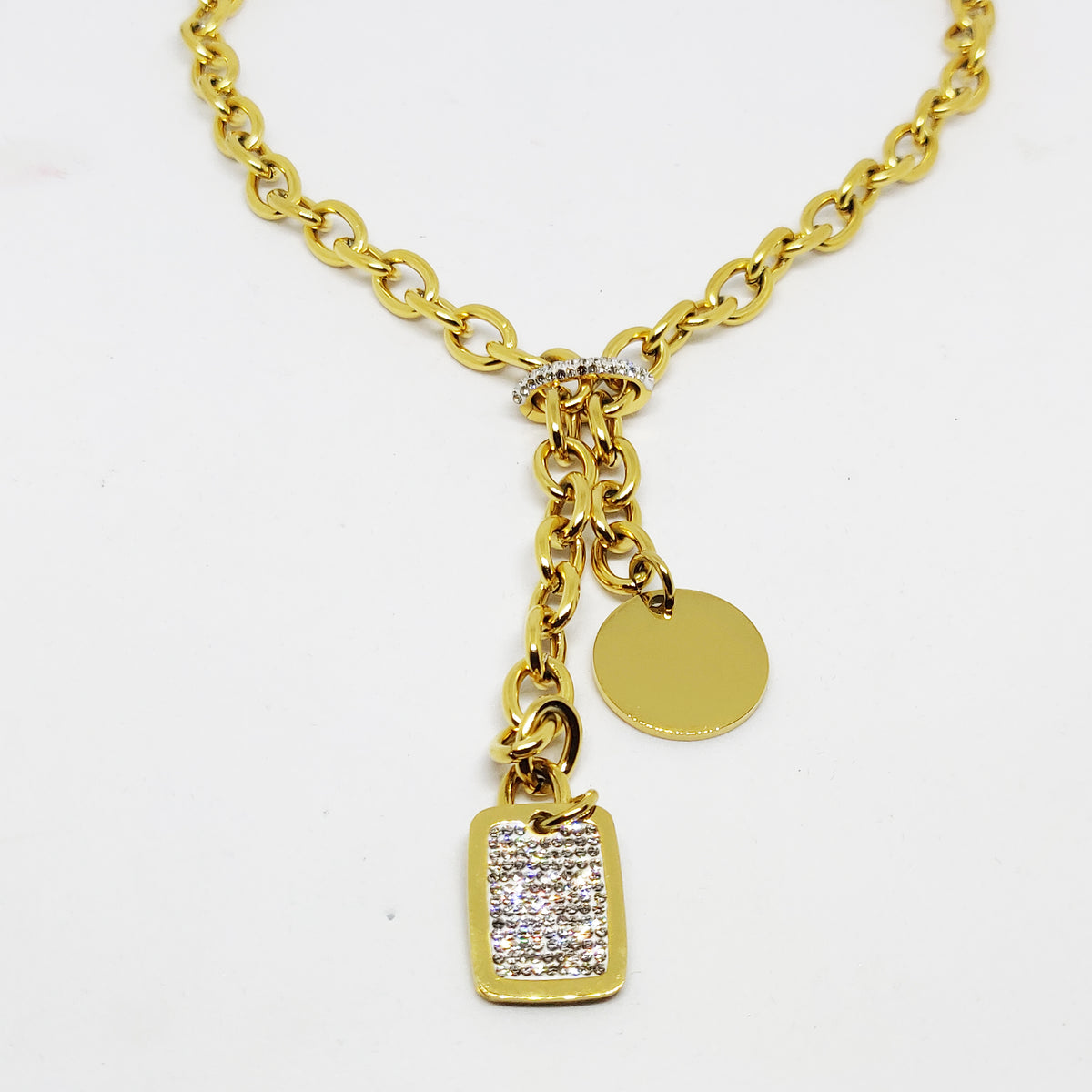Collier Rectangle Cristaux Chaîne Épaisse