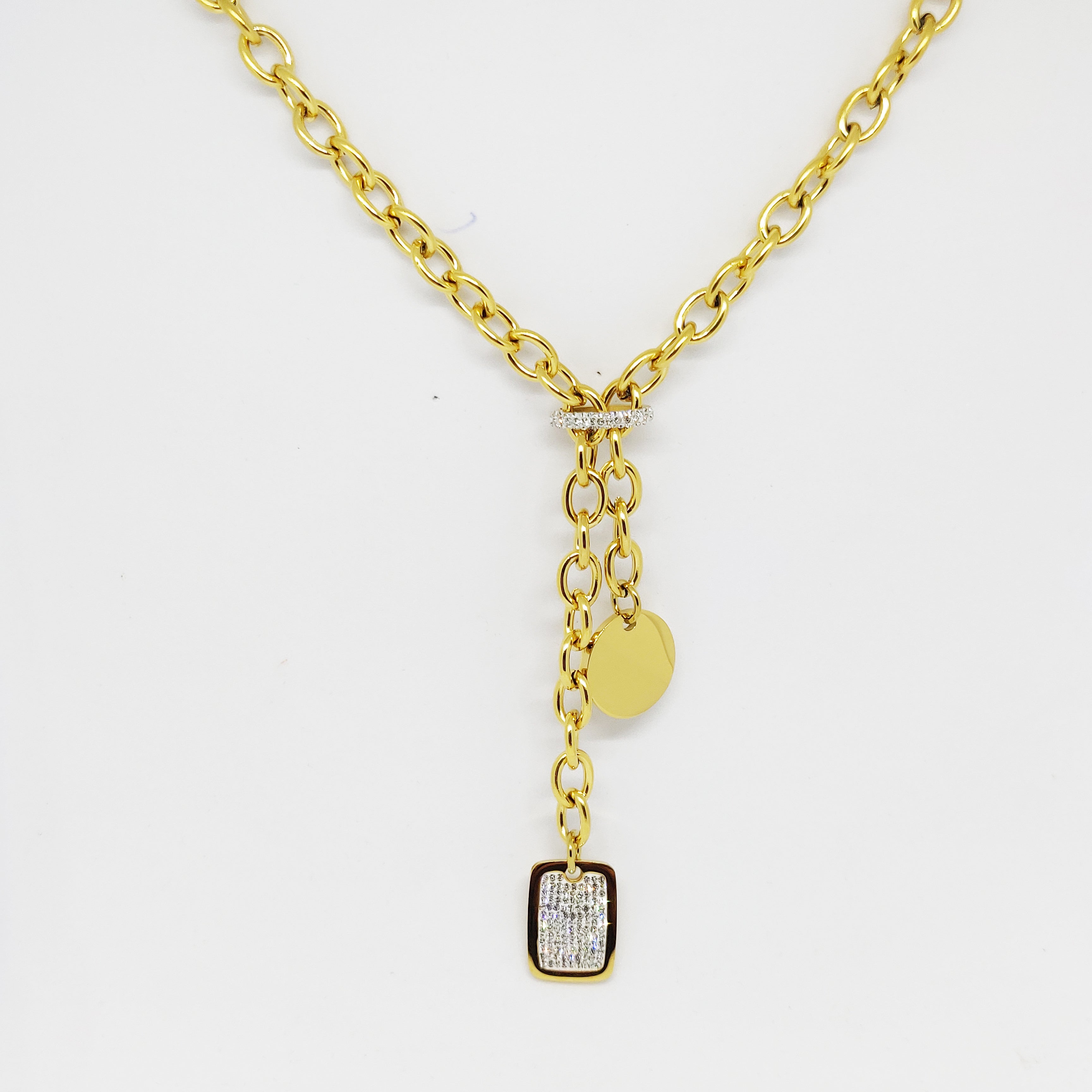 Collier Rectangle Cristaux Chaîne Épaisse