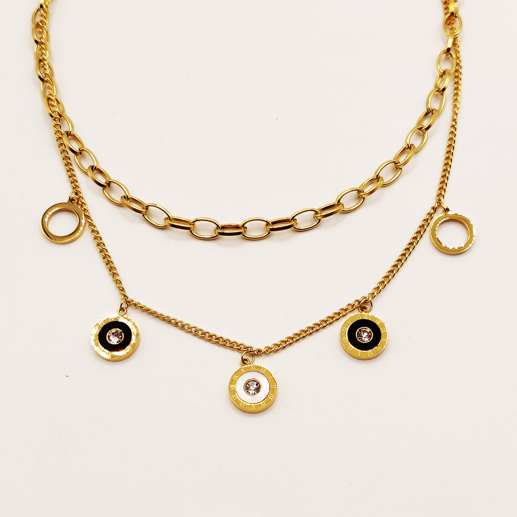 Collier Romain Chaîne Double Cercles Noirs et Blancs