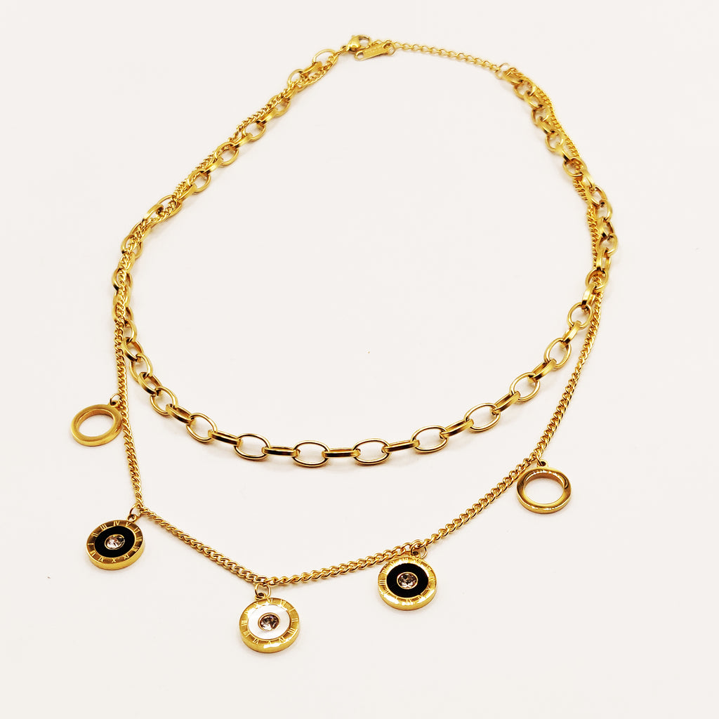 Collier Romain Chaîne Double Cercles Noirs et Blancs