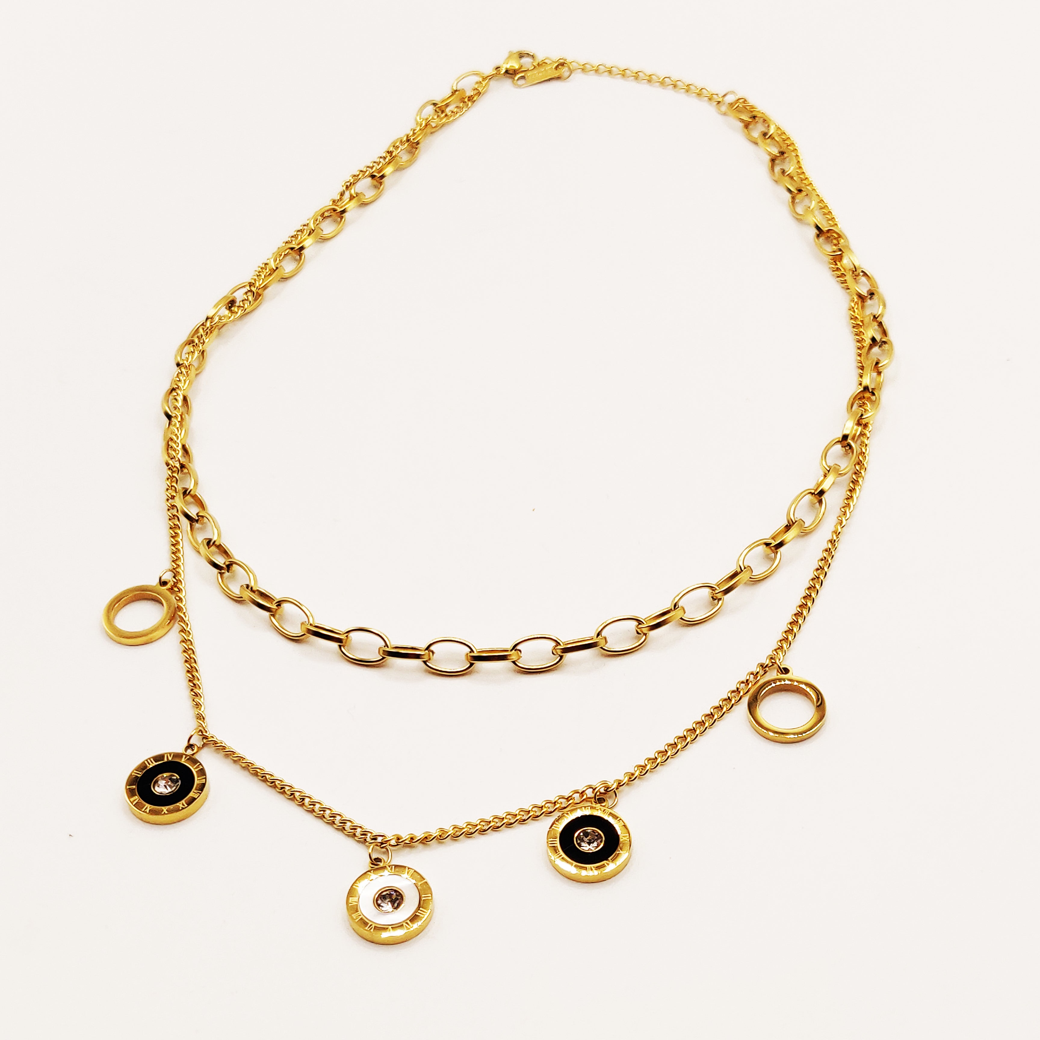 Collier Romain Chaîne Double Cercles Noirs et Blancs