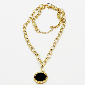 Collier Romain Chaîne Double Face Noir et Blanc Nacré