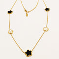 Collier Sautoir Marguerites Noires et Blanches Nacrées