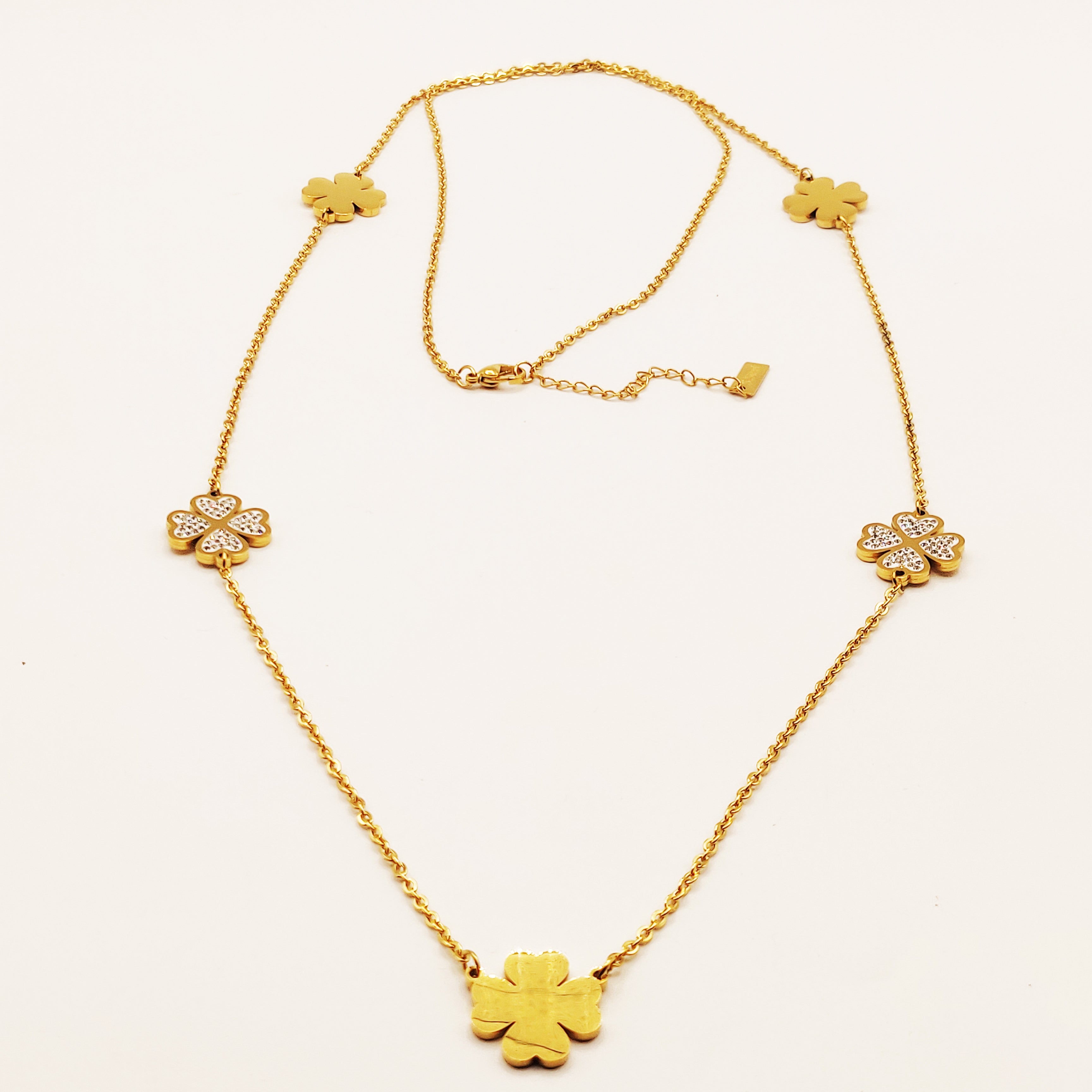 Collier Sautoir Trèfles Cristaux