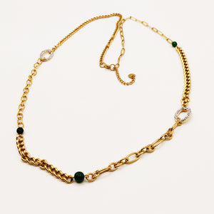 Collier Sautoir Tresses, Chaînes et Perles Vertes