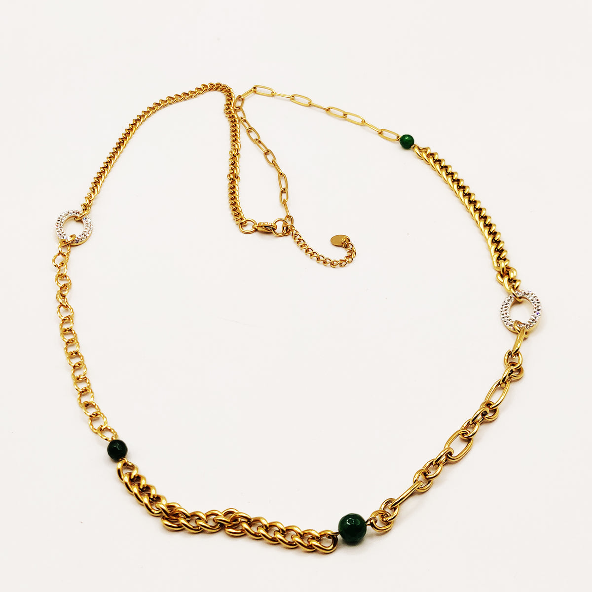 Collier Sautoir Tresses, Chaînes et Perles Vertes