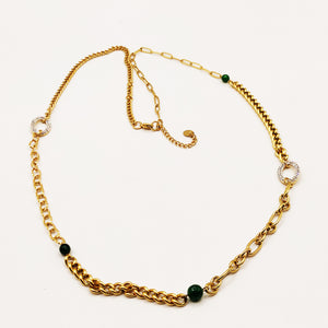 Collier Sautoir Tresses, Chaînes et Perles Vertes