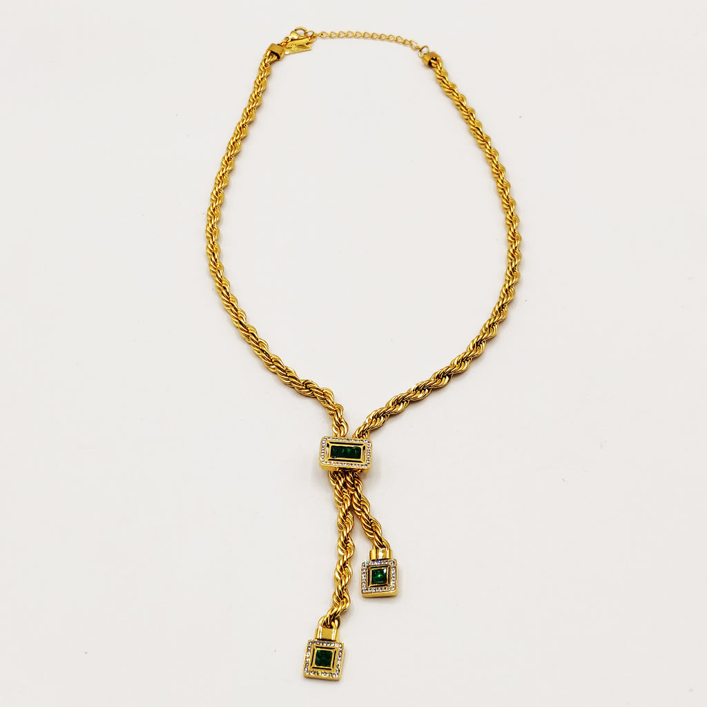 Collier Torsade Multi Lignes Cristaux Verts Luxe