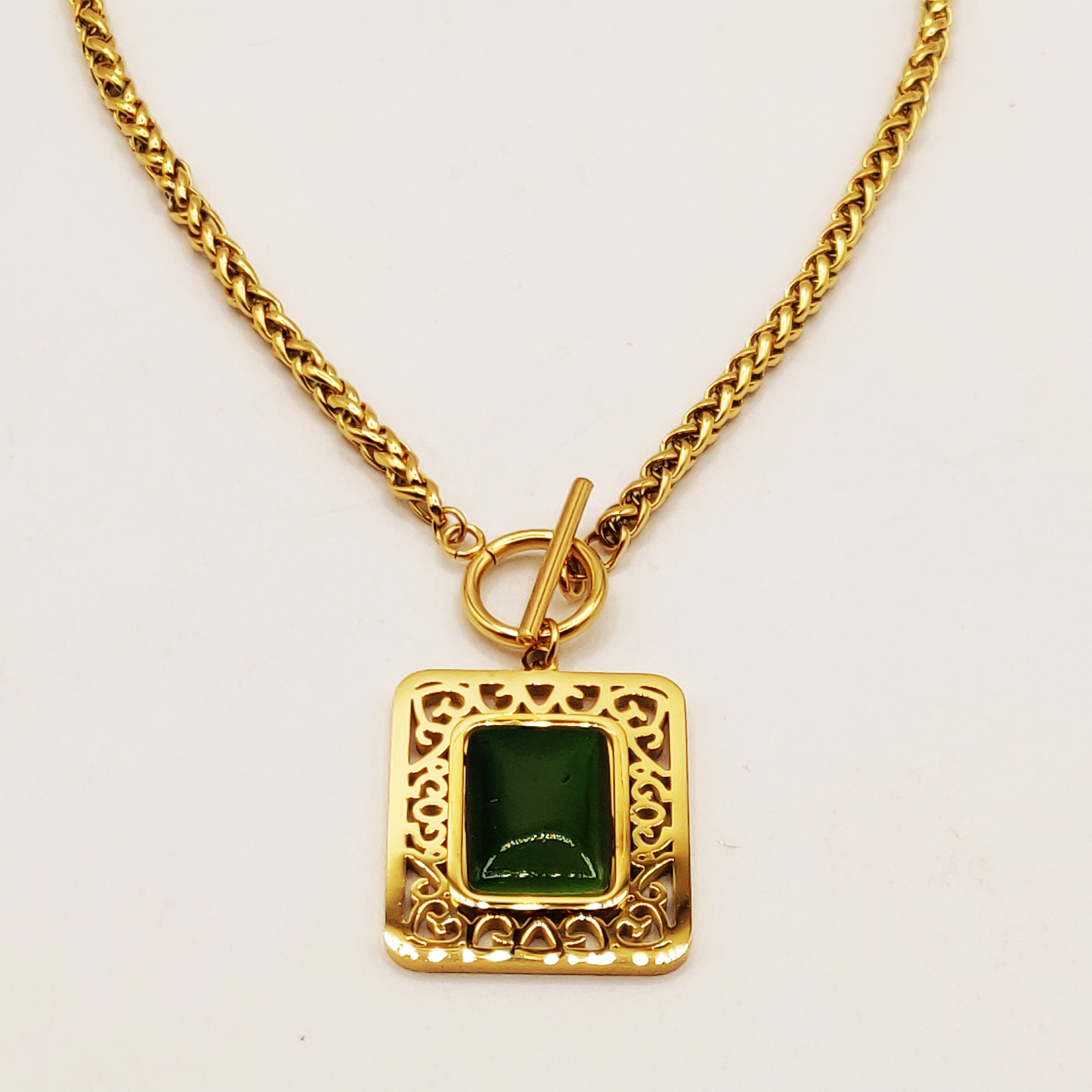 Collier Torsade Rectangle Oriental Pierre Verte Luxe