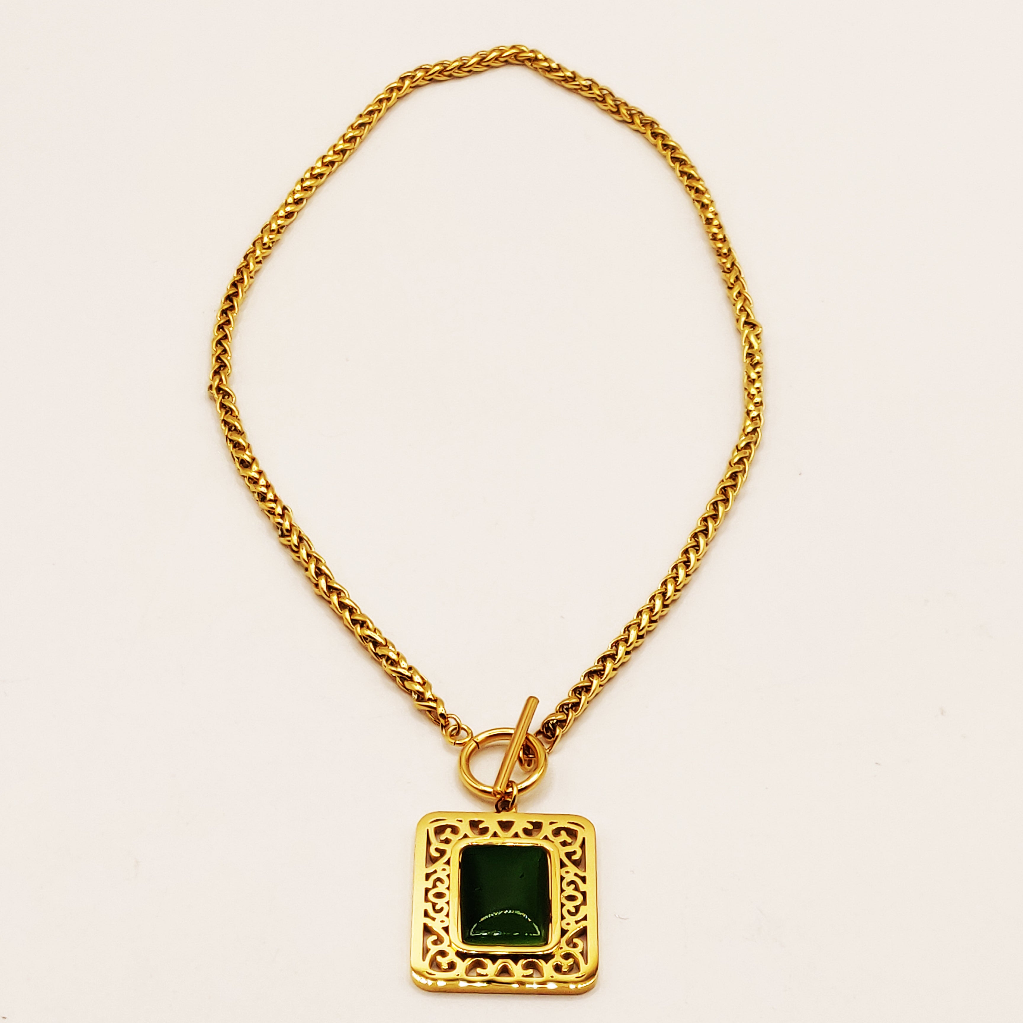 Collier Torsade Rectangle Oriental Pierre Verte Luxe
