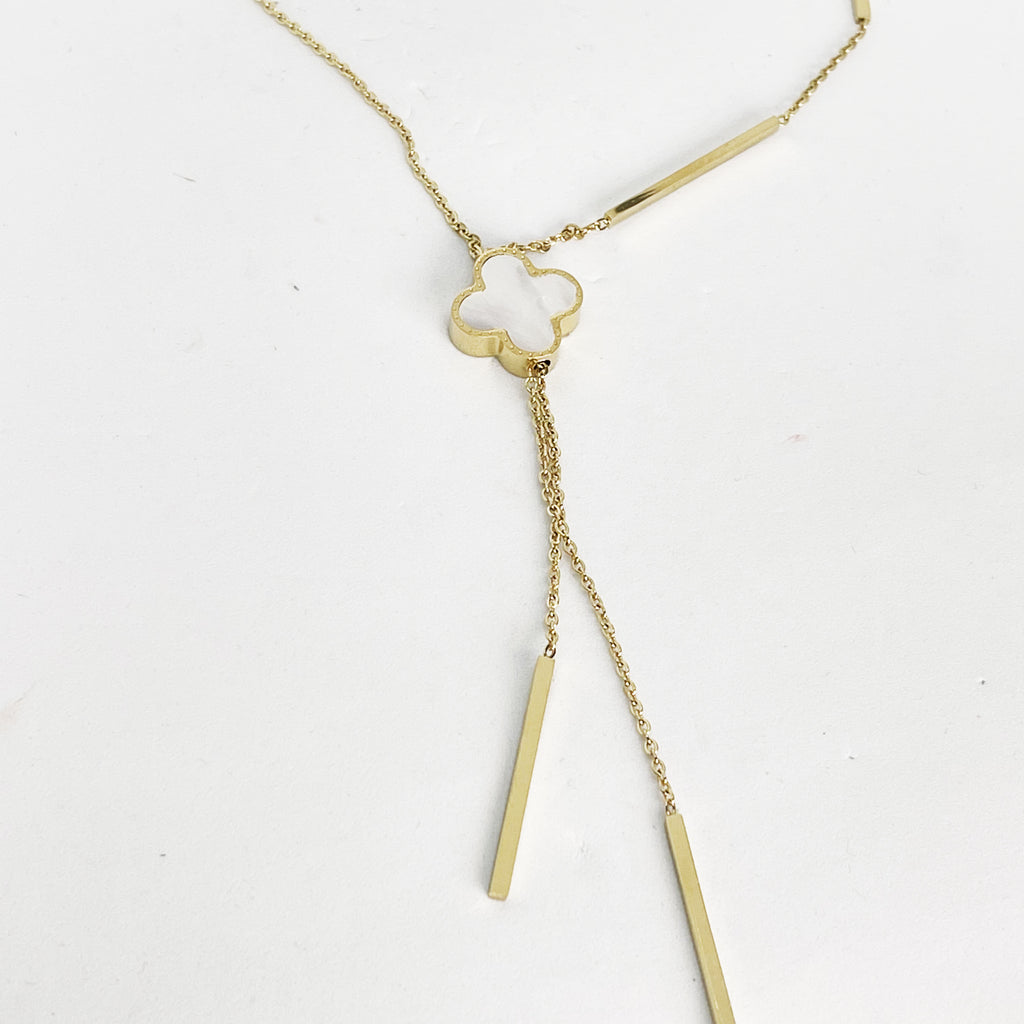 Collier Trèfle Blanc et Noir et Barres