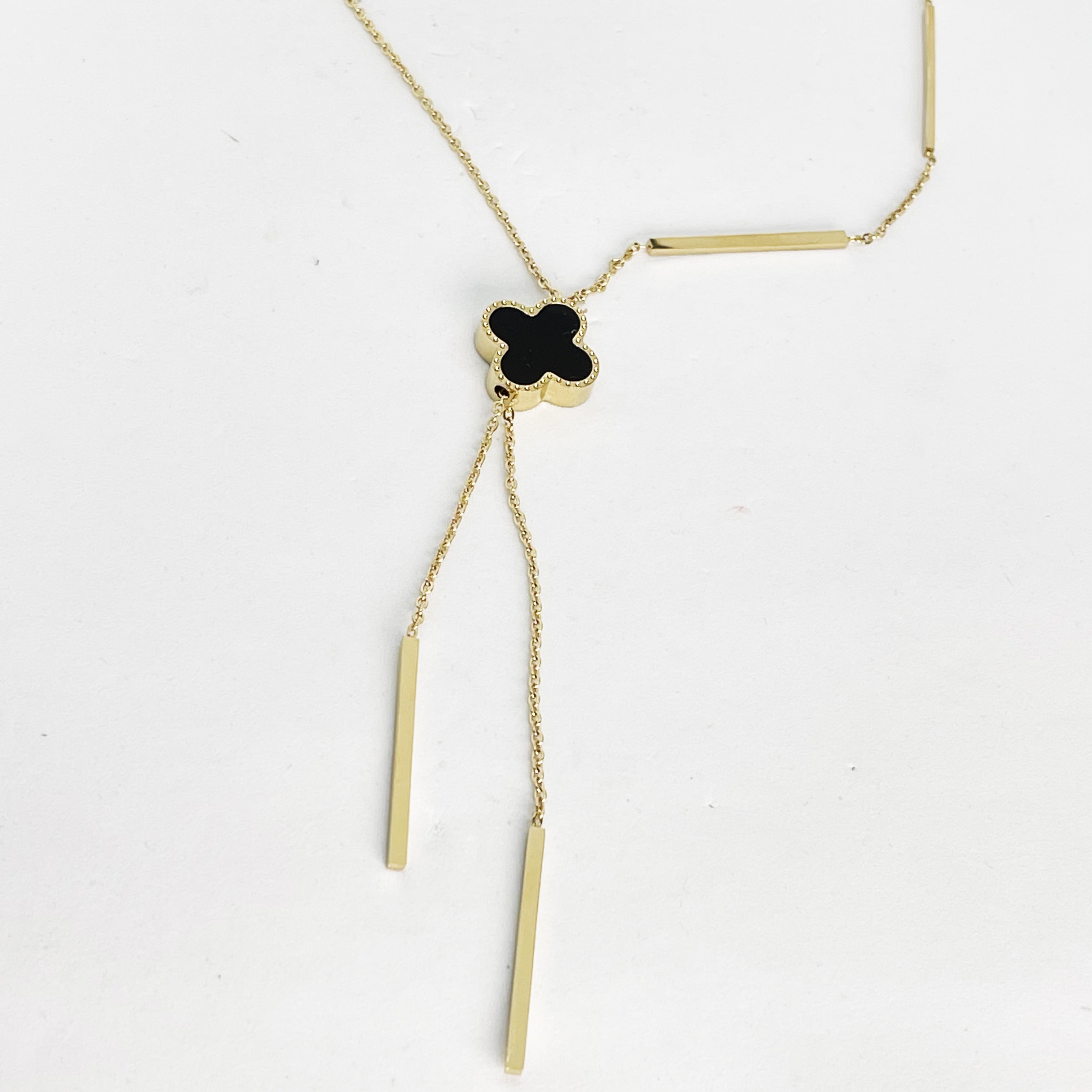 Collier Trèfle Blanc et Noir et Barres