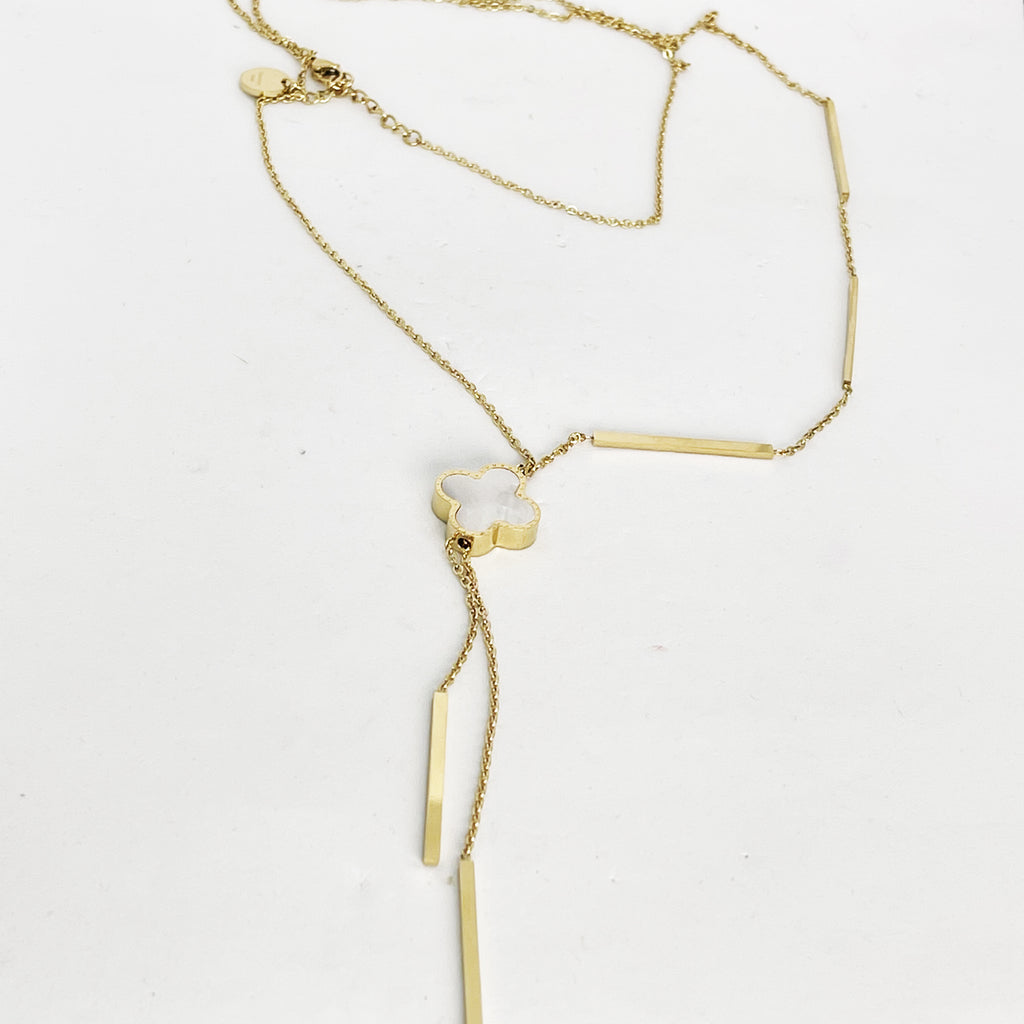 Collier Trèfle Blanc et Noir et Barres