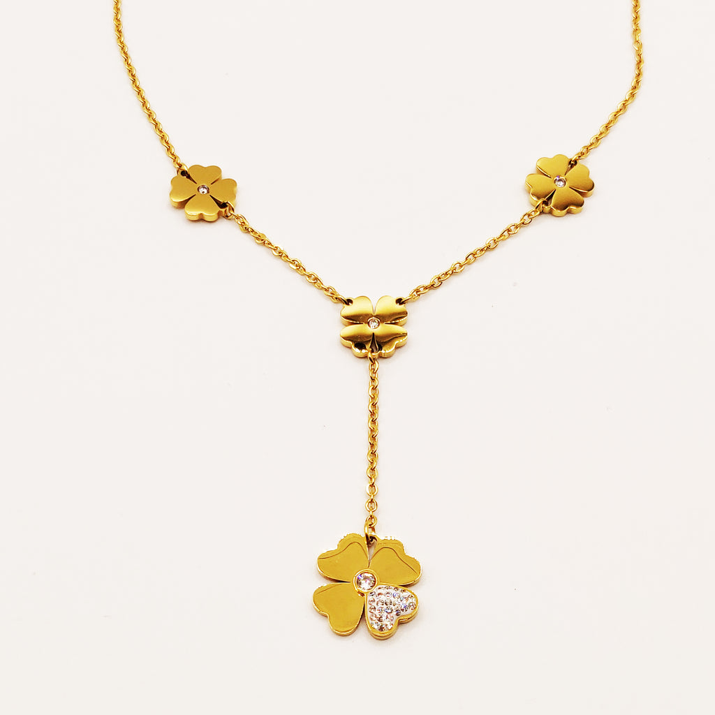 Collier Trèfles Coeur Cristaux Descendant