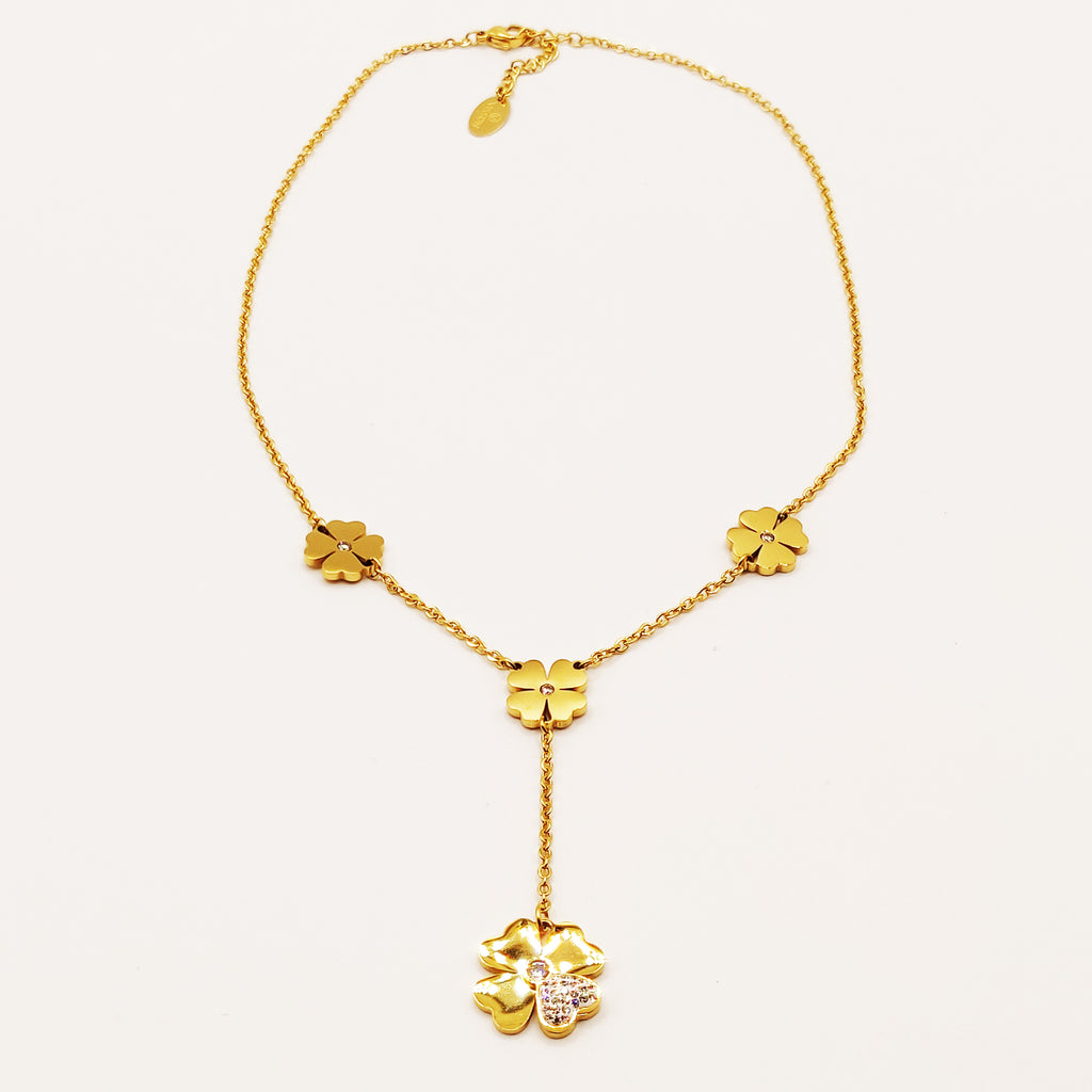 Collier Trèfles Coeur Cristaux Descendant