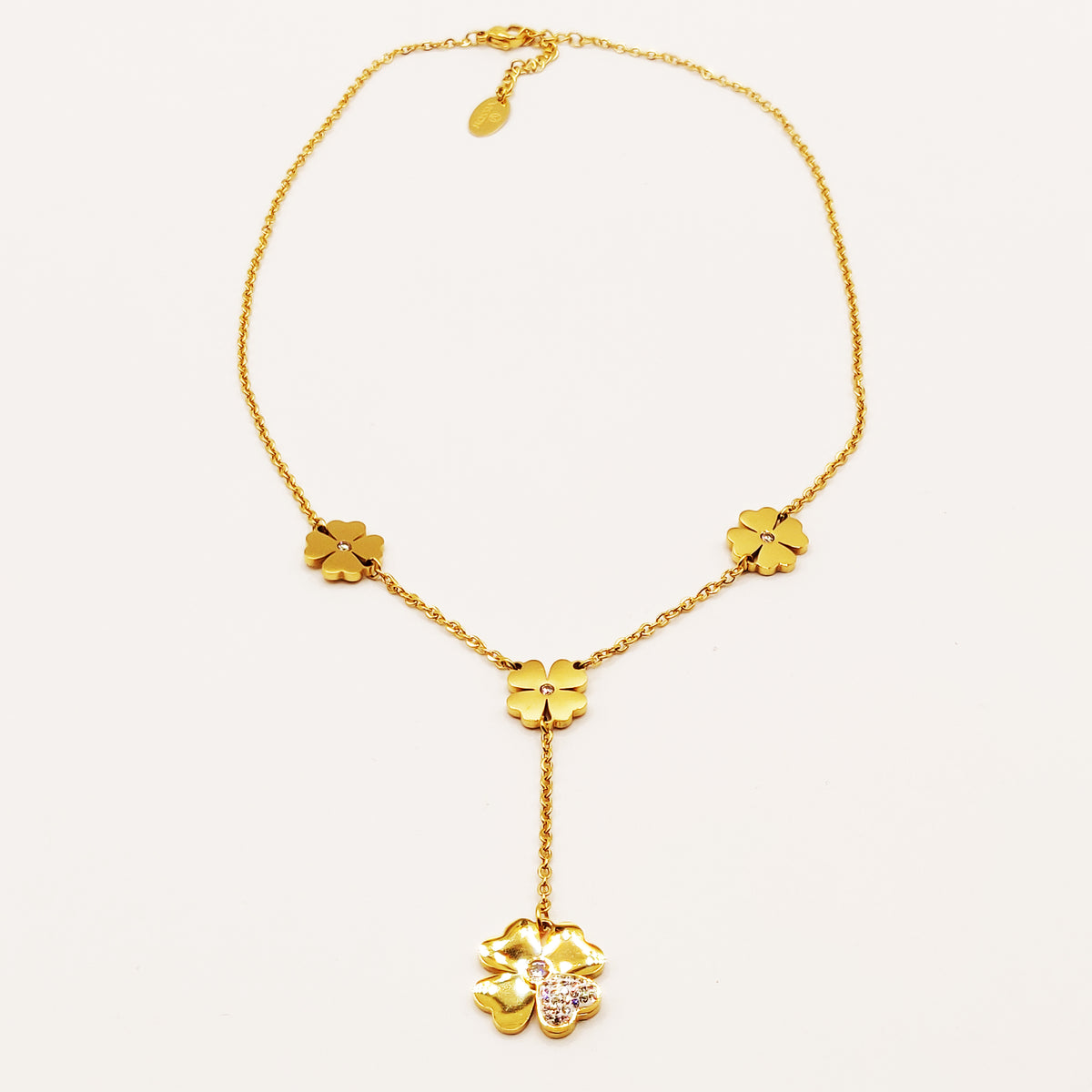 Collier Trèfles Coeur Cristaux Descendant