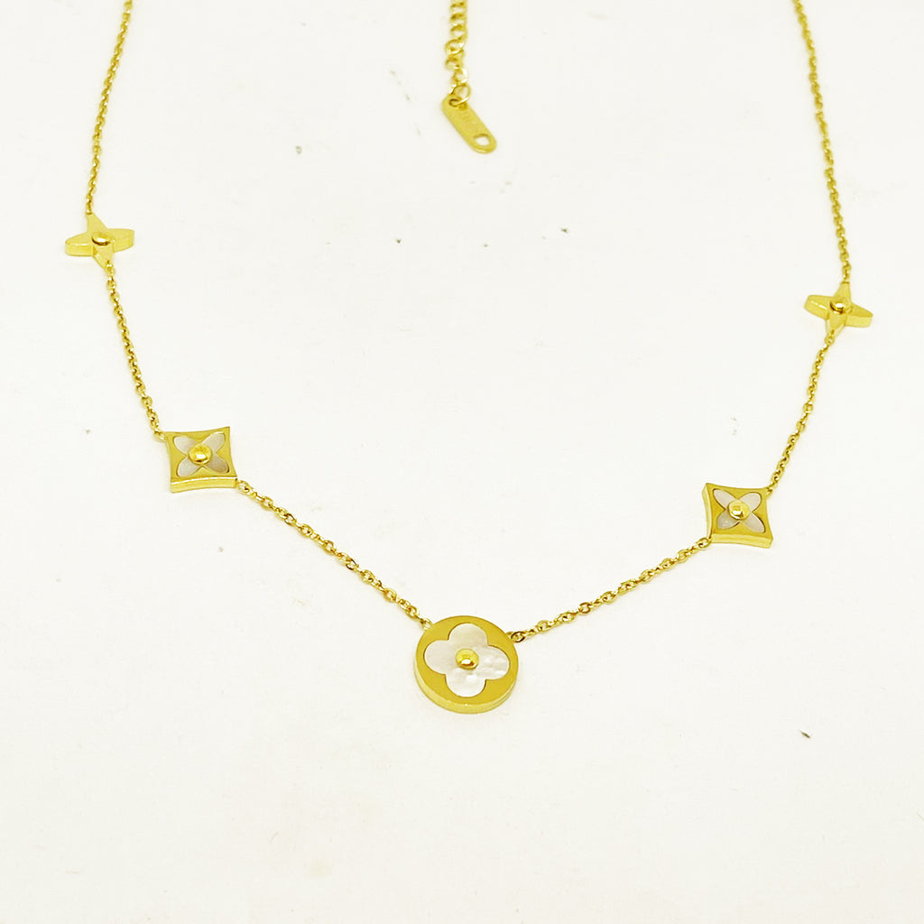 Collier Trèfles et Étoiles Blanc