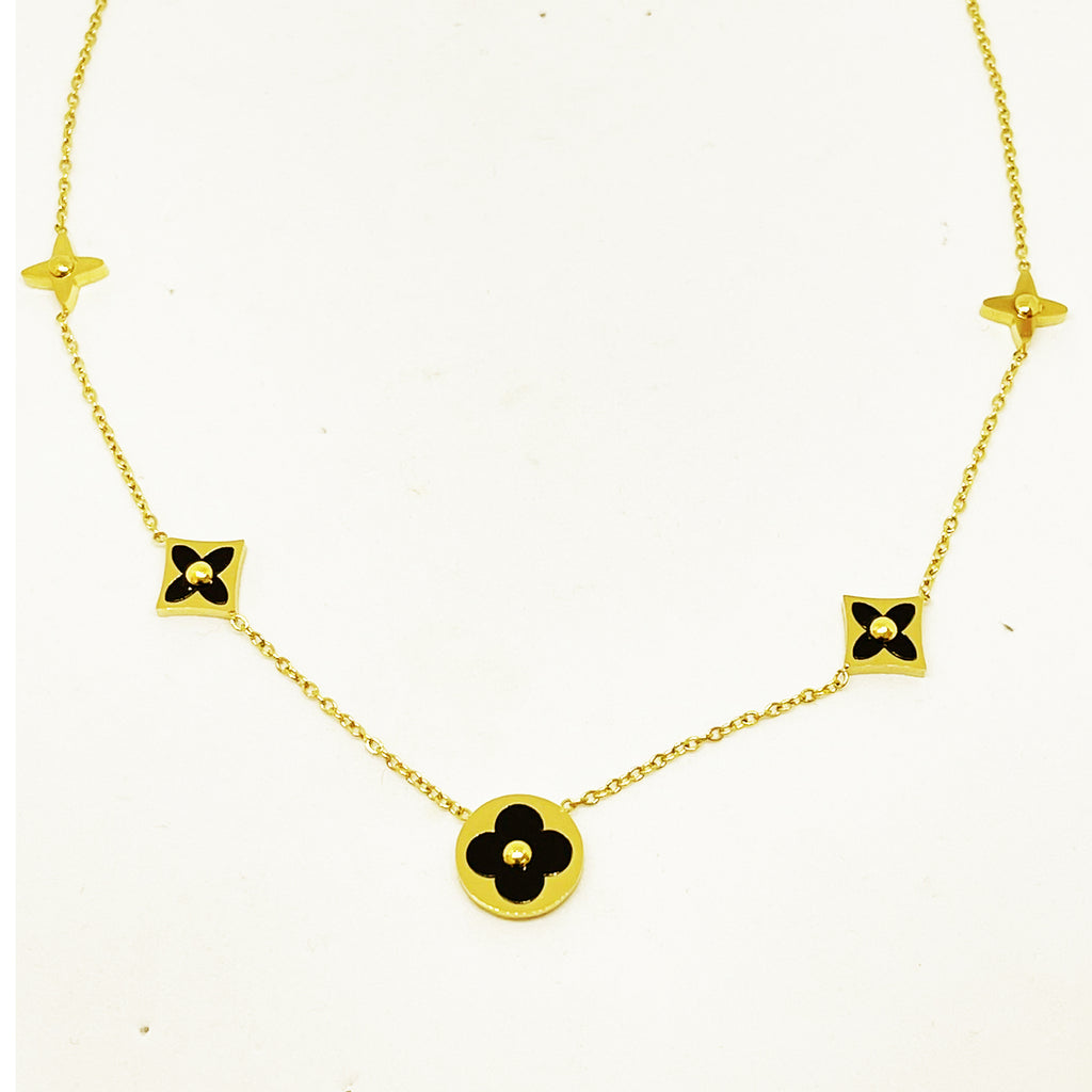 Collier Trèfles et Étoiles Noir
