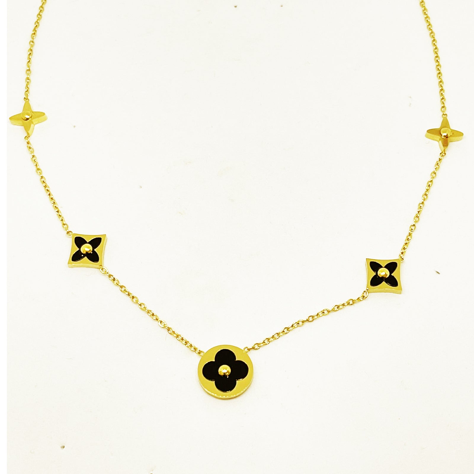 Collier Trèfles et Étoiles Noir