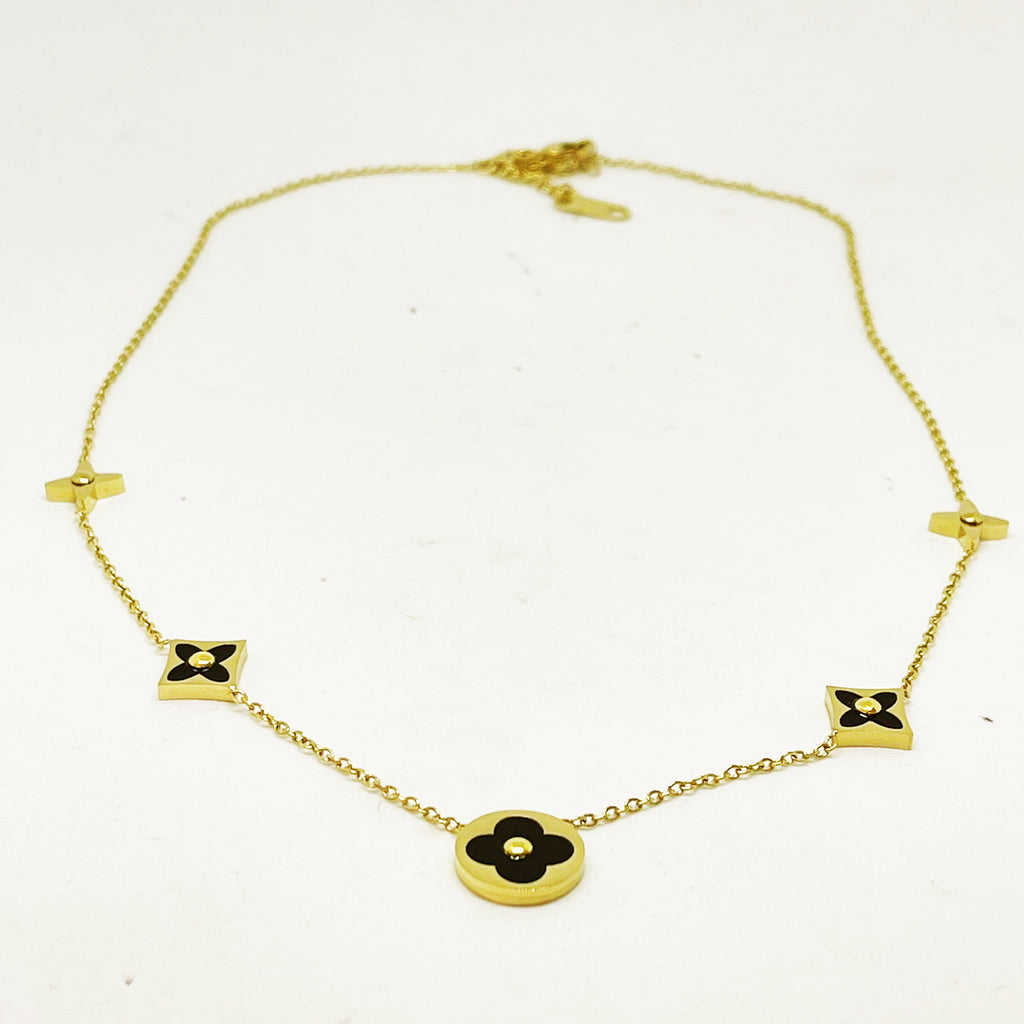 Collier Trèfles et Étoiles Noir