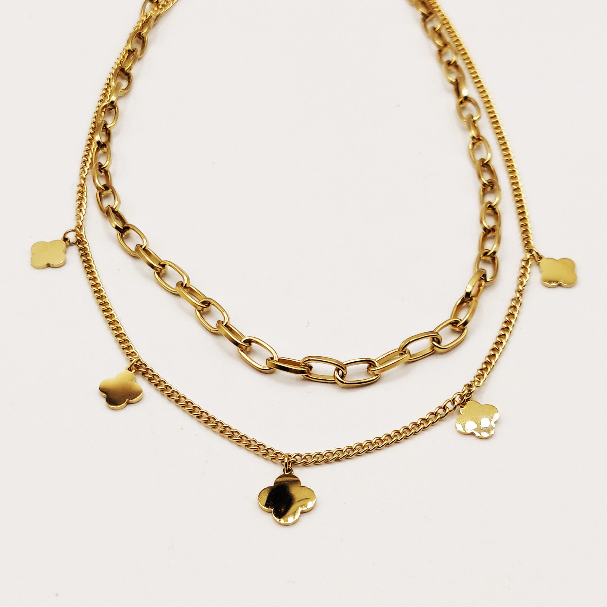 Collier Trèfles Luxe Chaîne Double