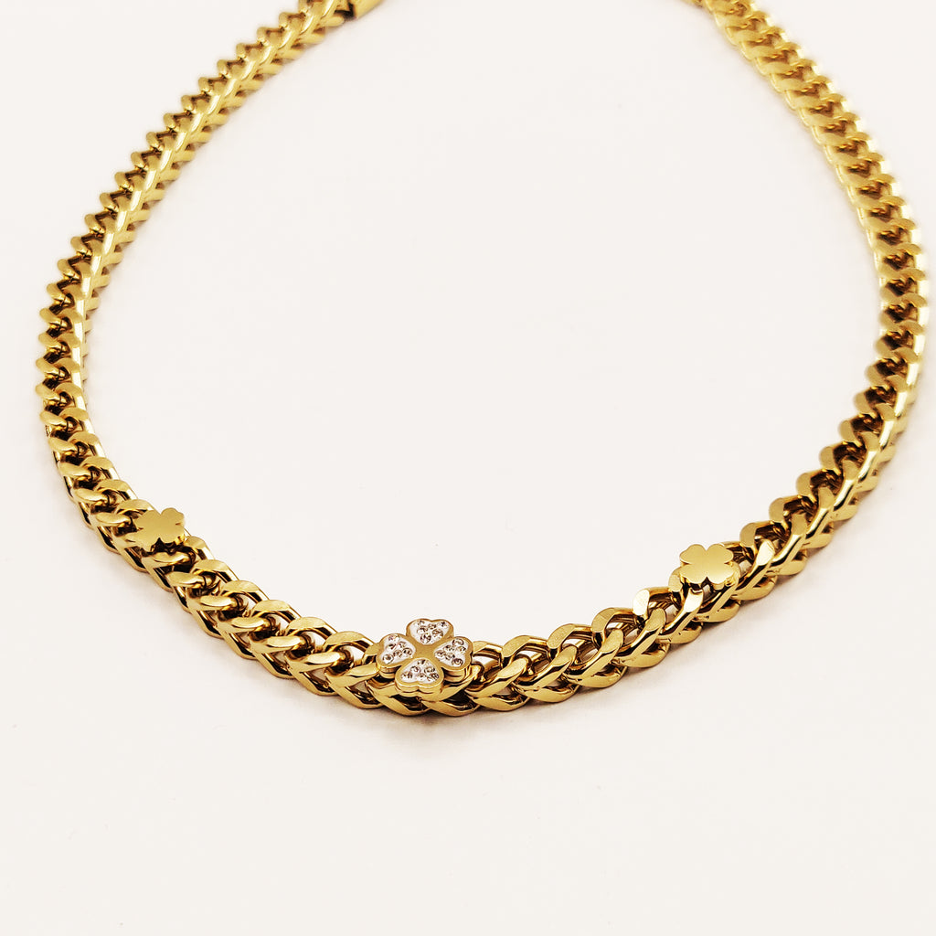 Collier Tresse 3D Trèfles Cristaux Luxe