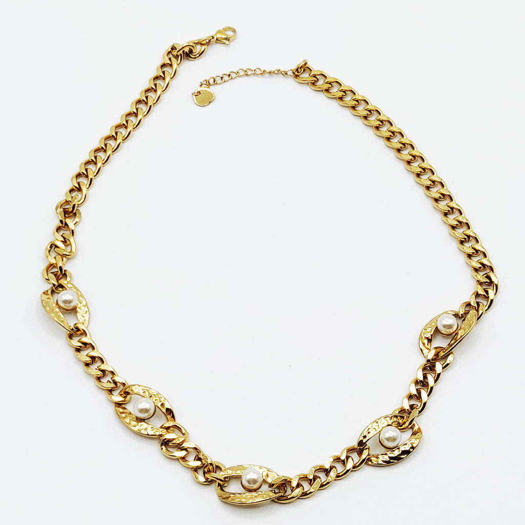 Collier Tresse 5 Yeux Perles Blanches