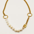 Collier Tresse Cadenas et Perles Blanches
