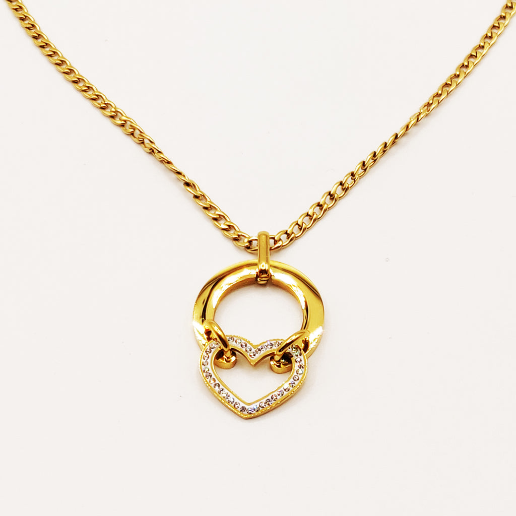 Collier Tresse Cercle et Coeur Cristaux