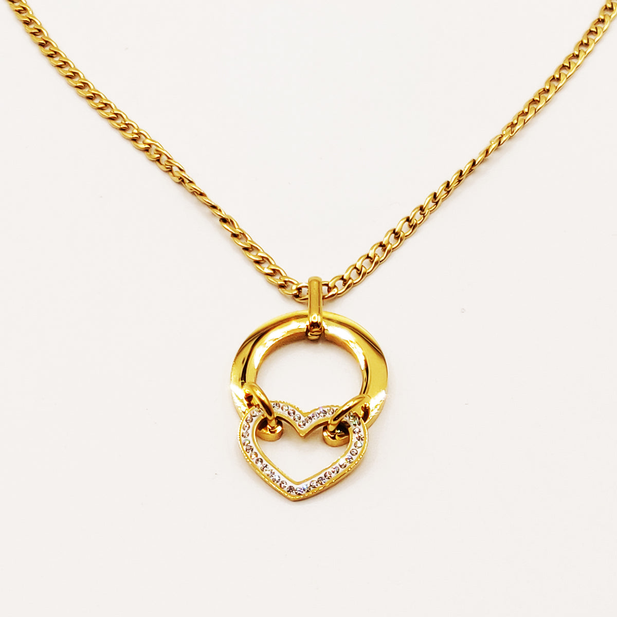 Collier Tresse Cercle et Coeur Cristaux