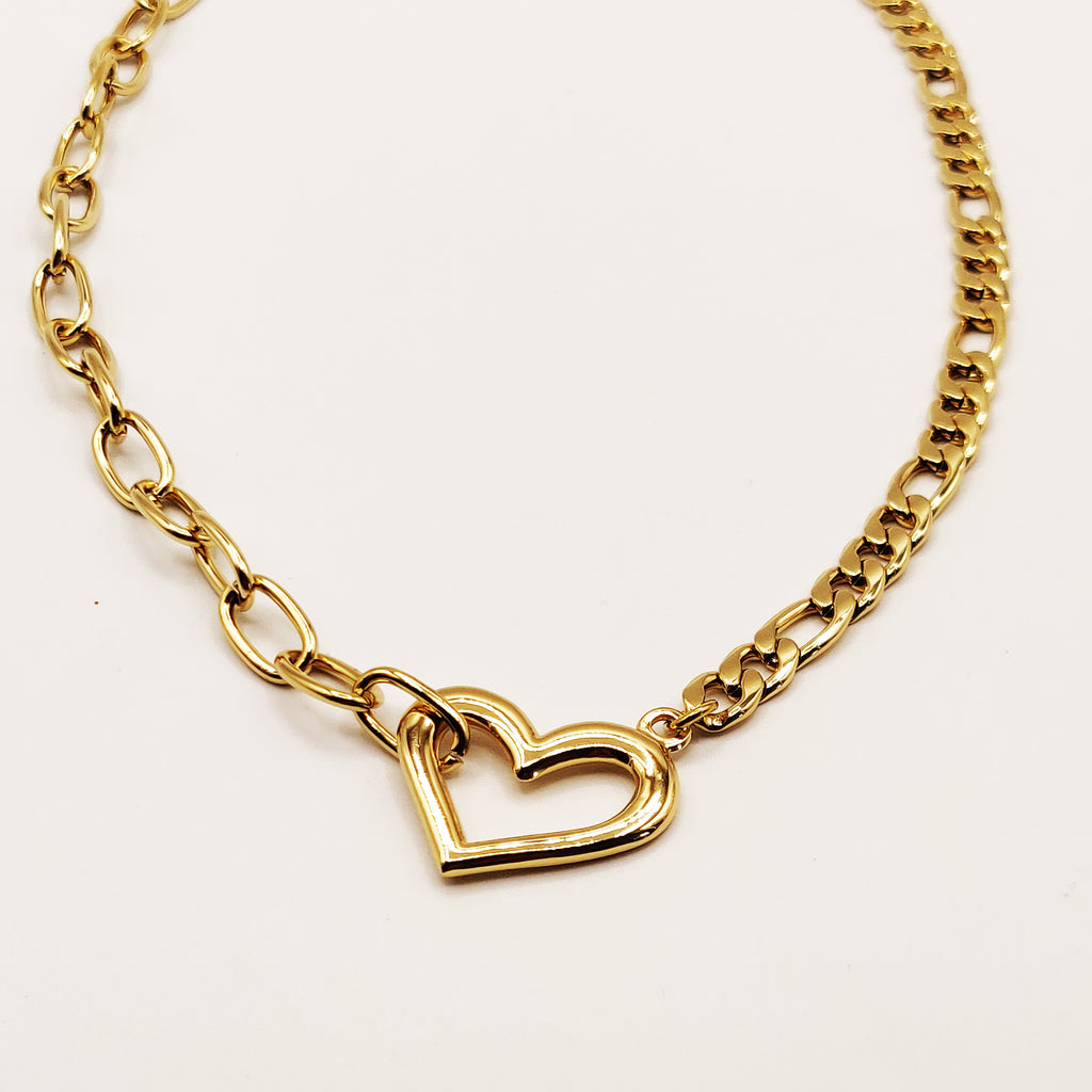 Collier Tresse et Chaîne Coeur Luxe