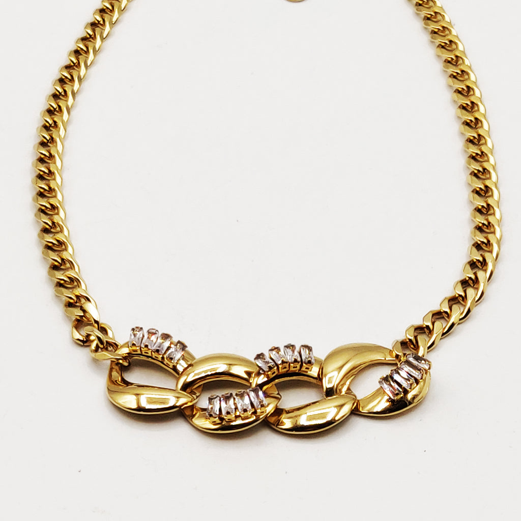 Collier Tresse Chaîne Cristaux Rectangulaires Luxe