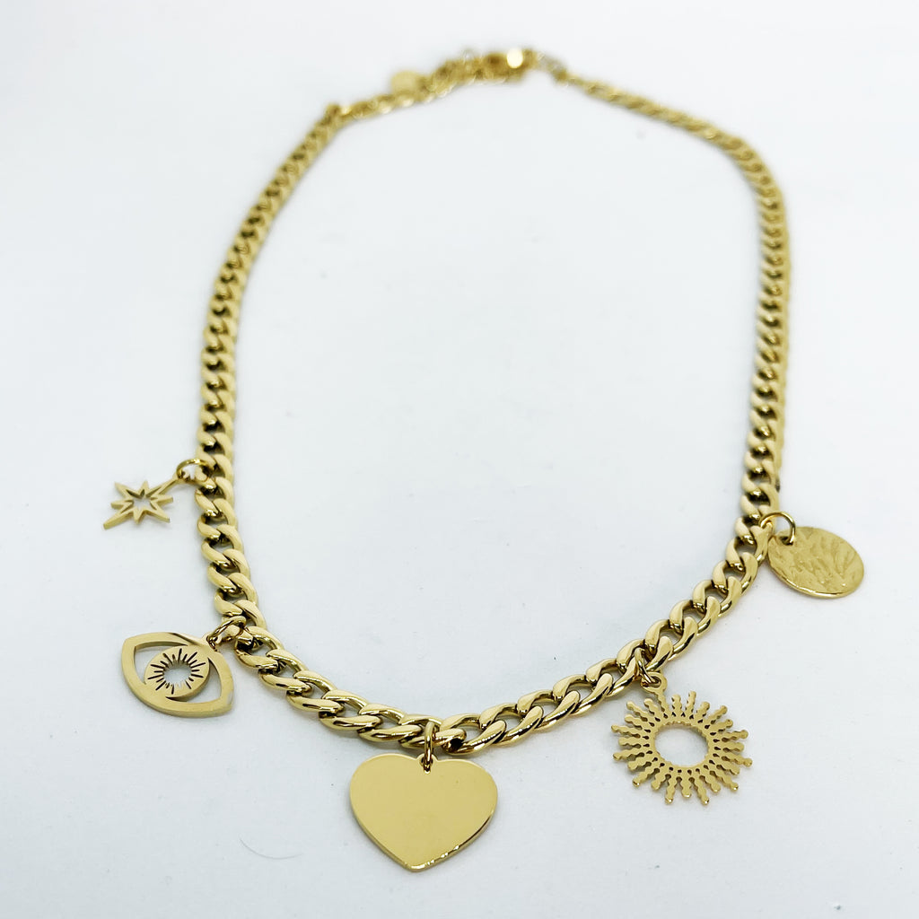 Collier Tresse Coeur Oeil Soleil Étoile et Cercle