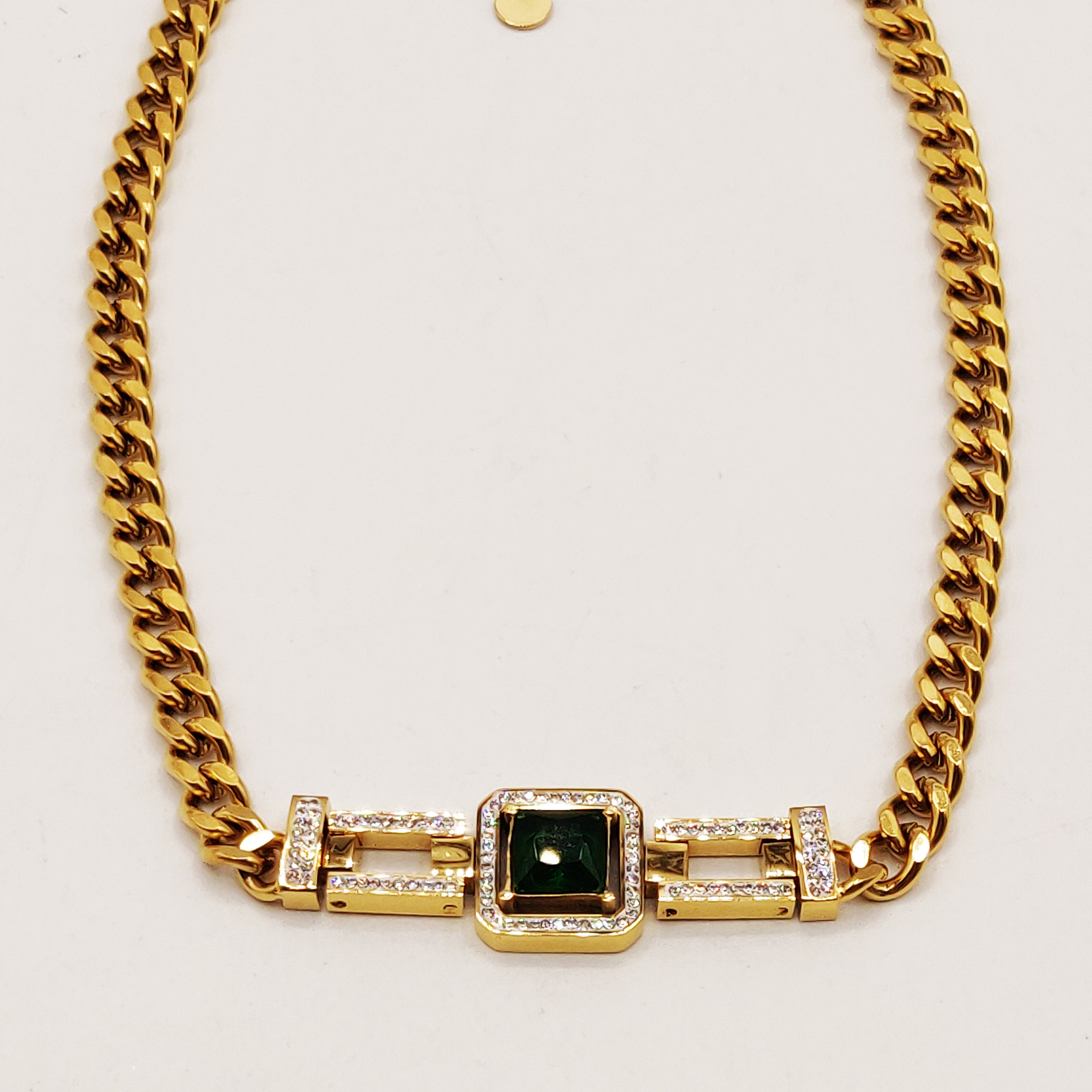 Collier Tresse Cristal Carré Vert Sublime Luxe