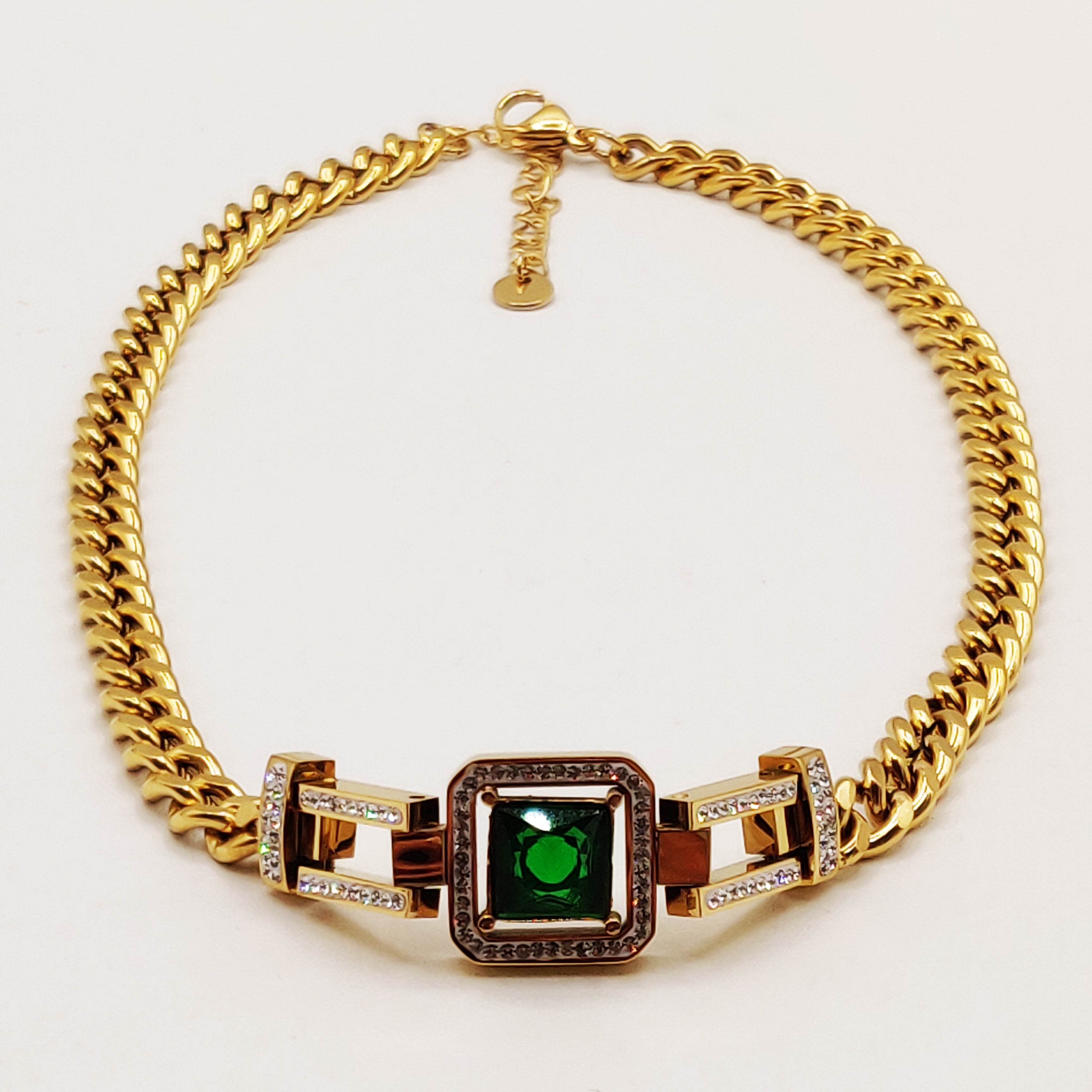 Collier Tresse Cristal Carré Vert Sublime Luxe