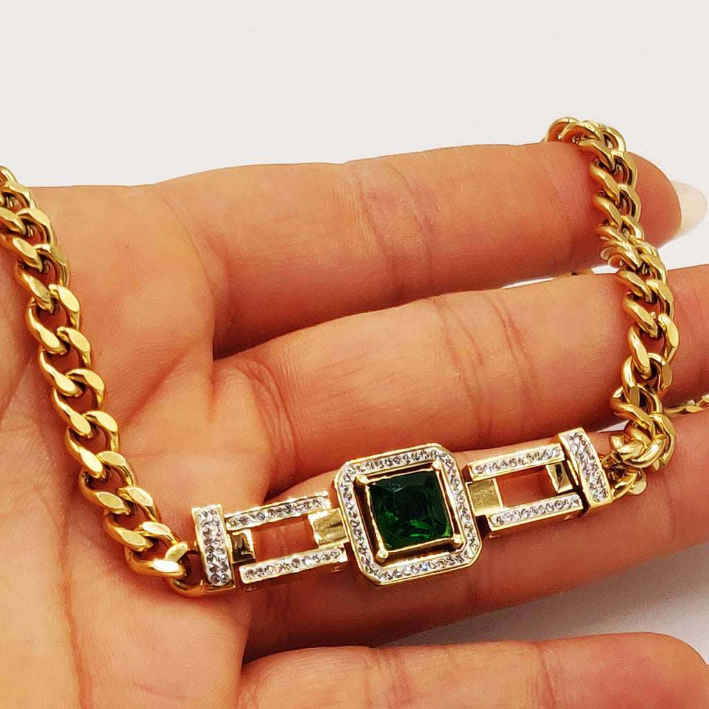 Collier Tresse Cristal Carré Vert Sublime Luxe
