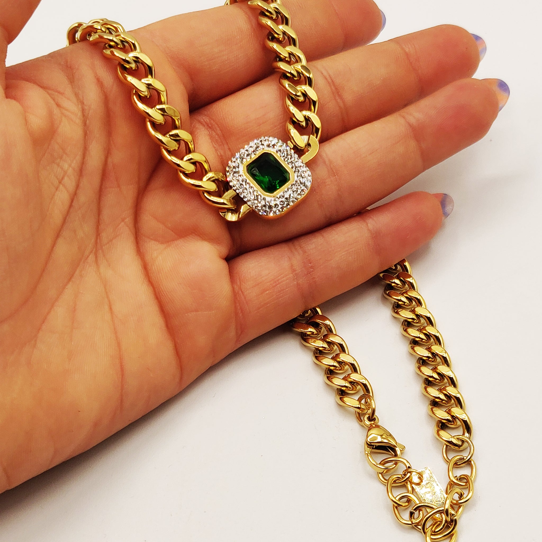Collier Tresse Cristal Vert Full Cristaux Luxe
