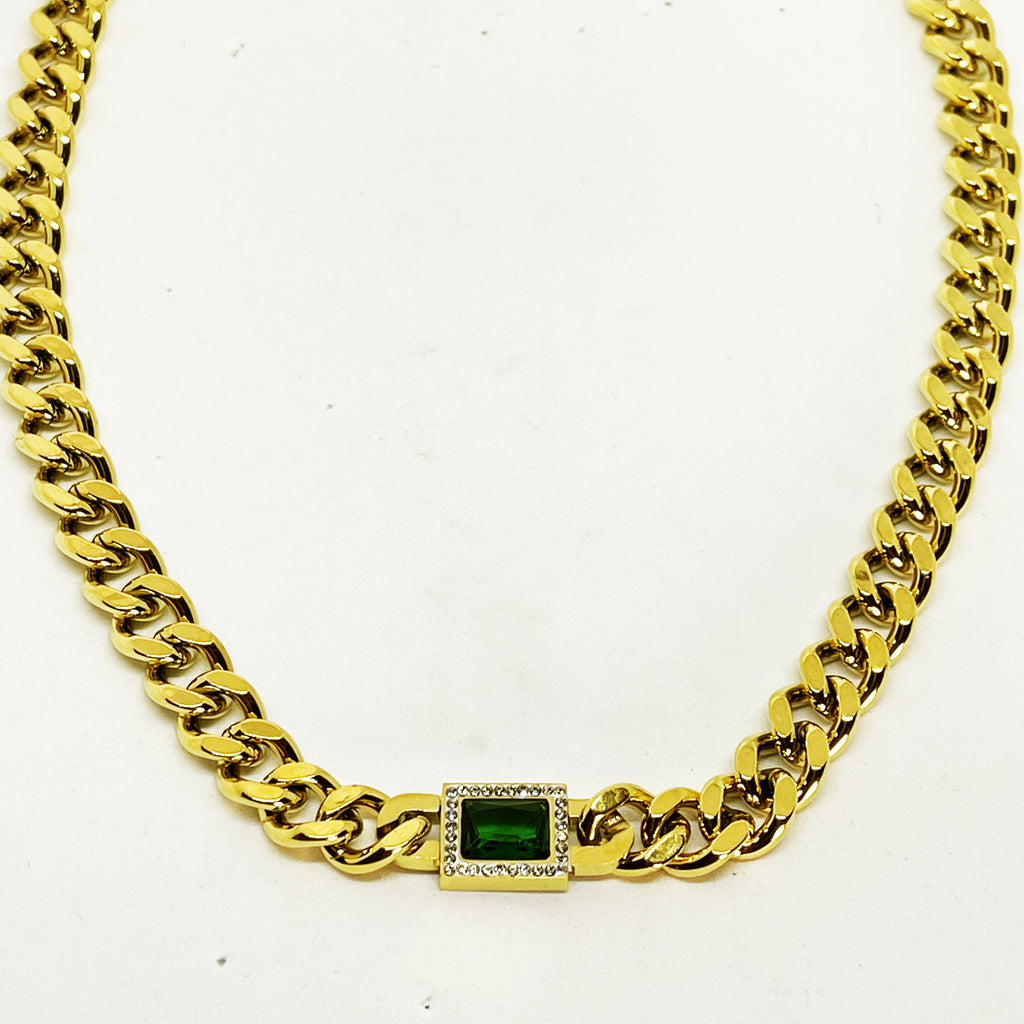 Collier Tresse Cristal Vert Luxe