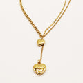 Collier Tresse Double Pendentifs Coeurs