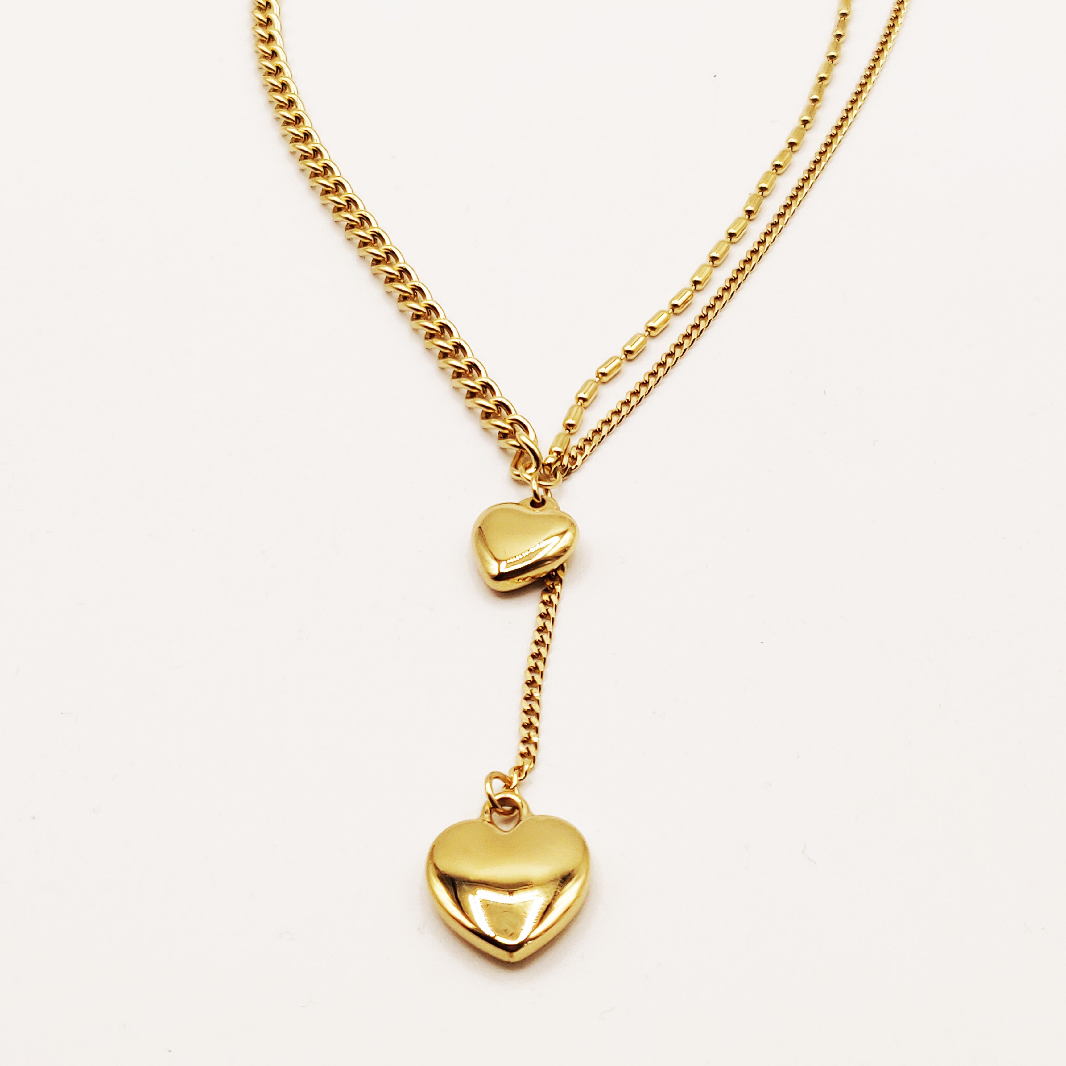 Collier Tresse Double Pendentifs Coeurs