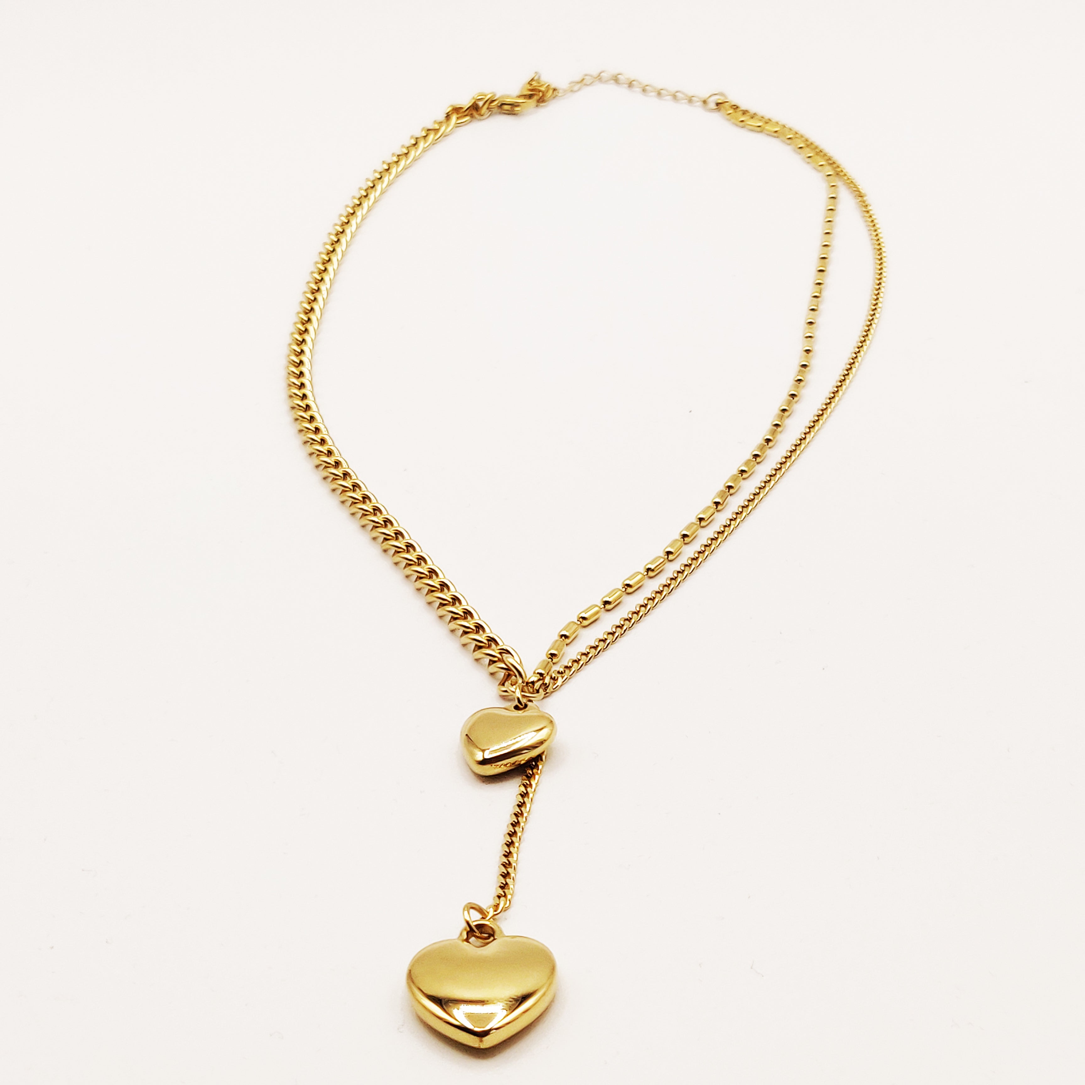 Collier Tresse Double Pendentifs Coeurs
