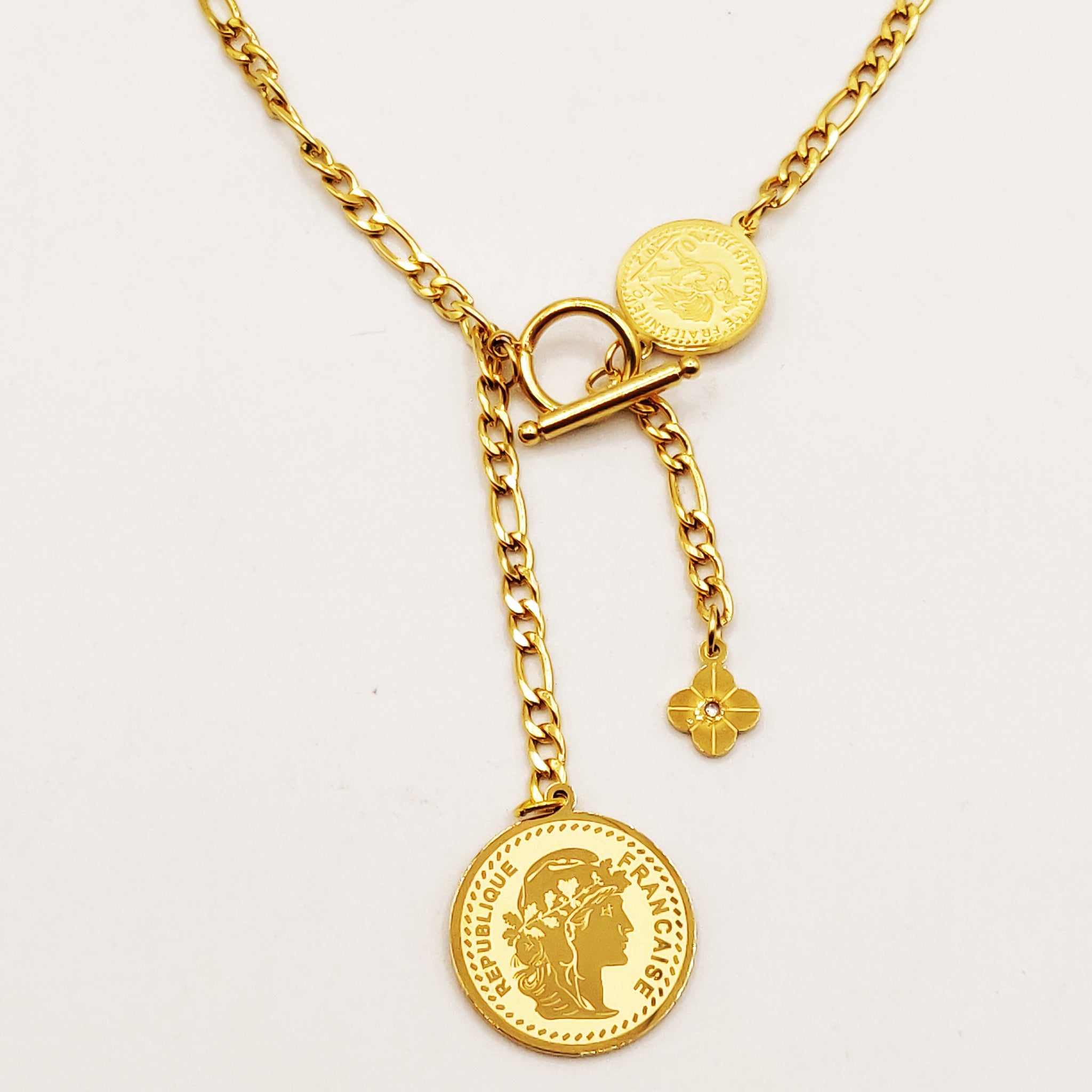 Collier Tresse Double Pendentifs Louise et Trèfle Luxe