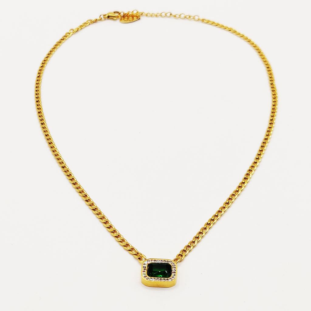 Collier Tresse Emeraude Luxe Coins Arrondis