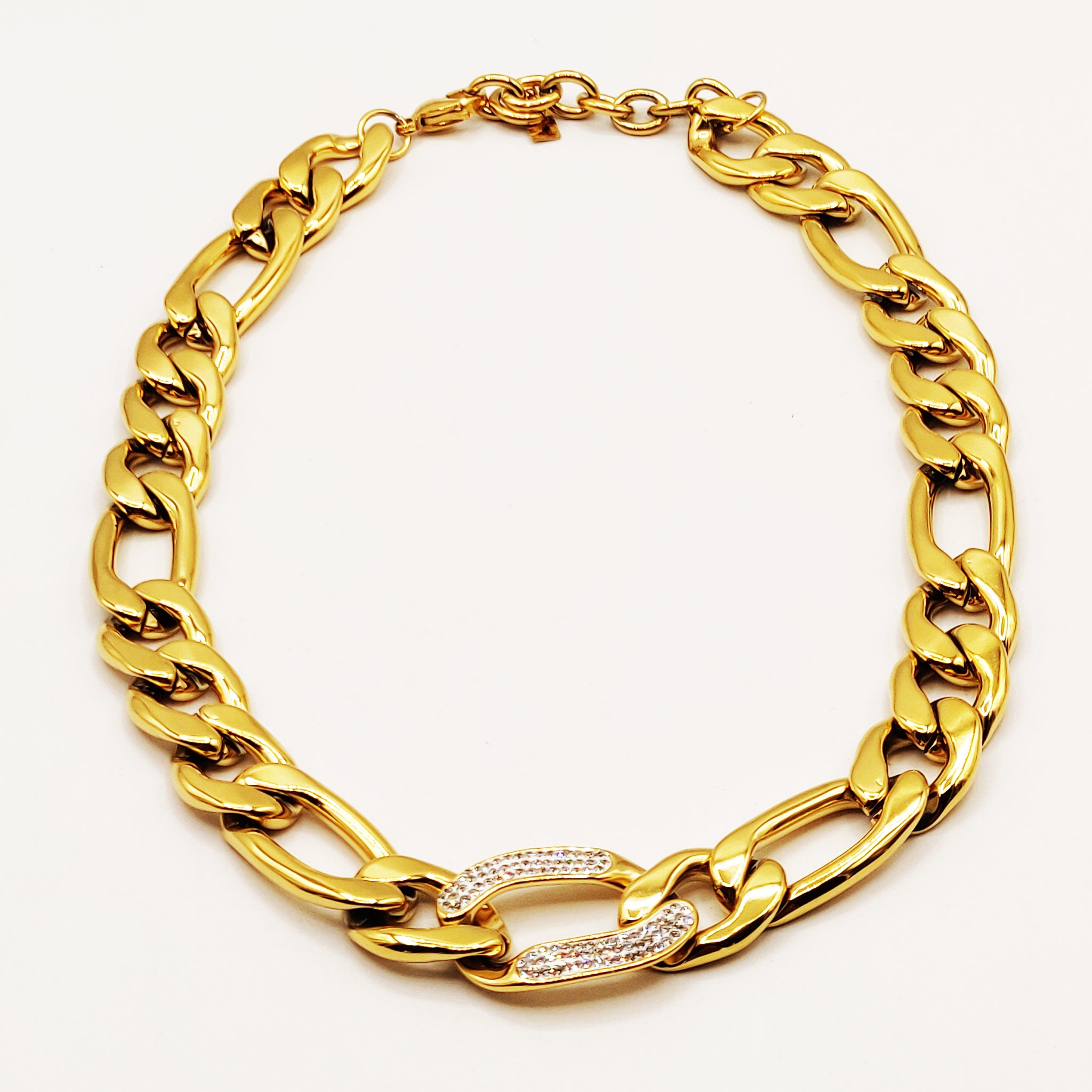 Collier Tresse Épaisse Maillon Cristaux Luxe