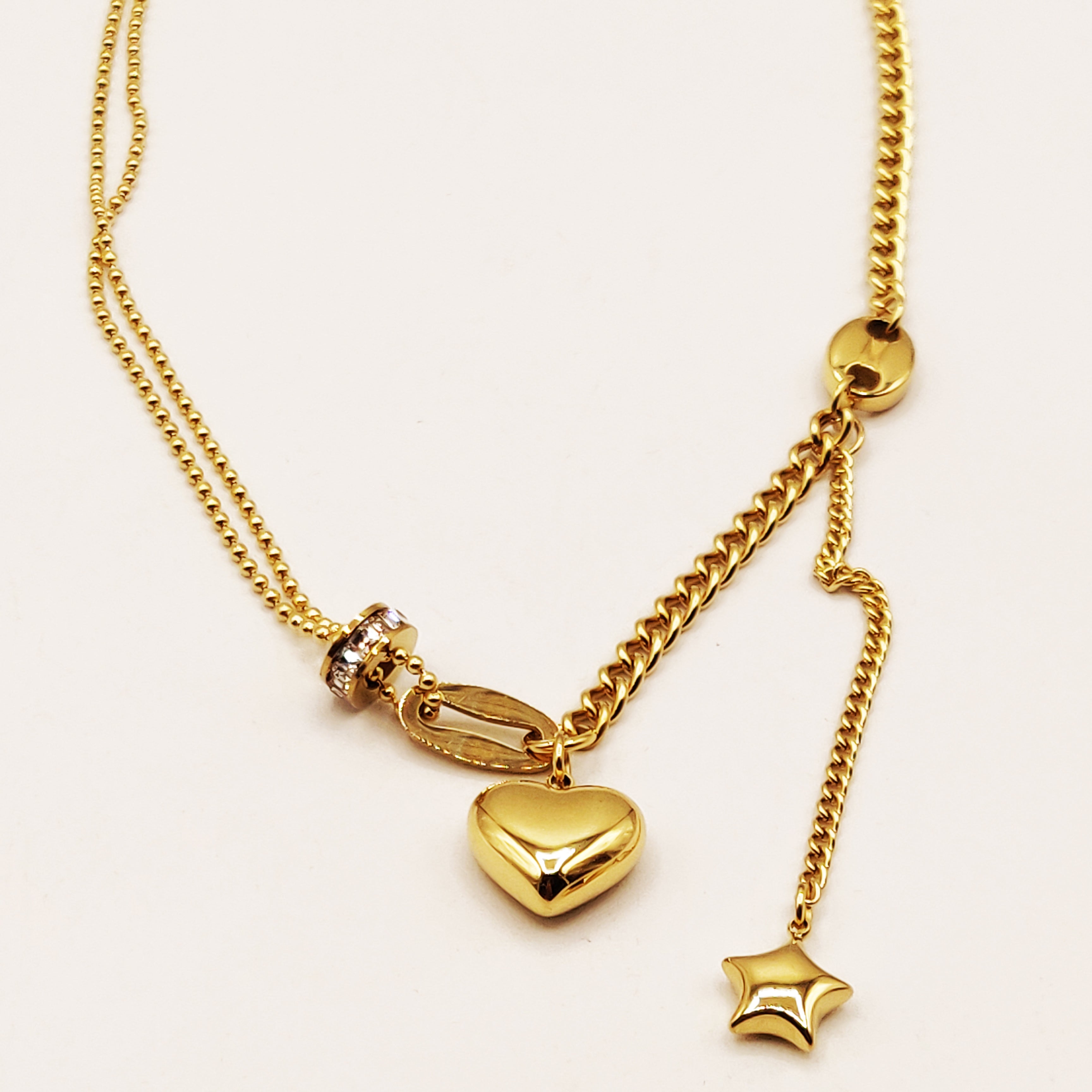 Collier Tresse Graines de Café, Coeur et Étoile Luxe